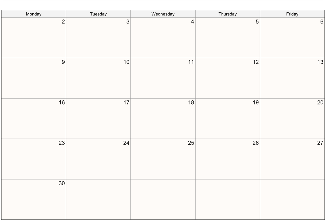 blank template for 30 days example calendar printable - blank 31 day