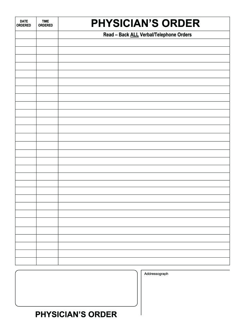Blank Physician Order Form