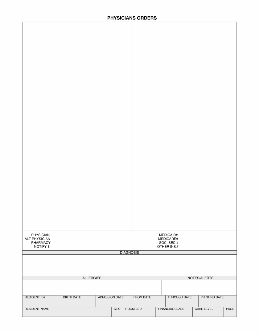 Blank Physician Order Sheet Template