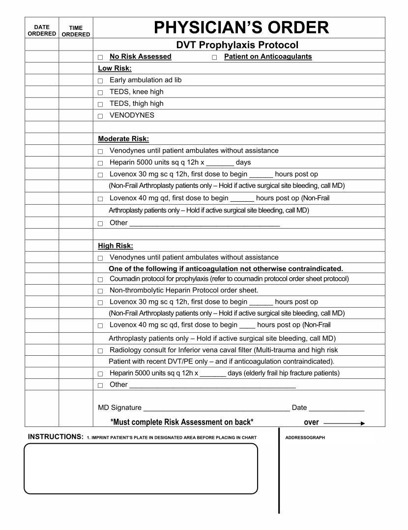 Printable Blank Physician Order Form