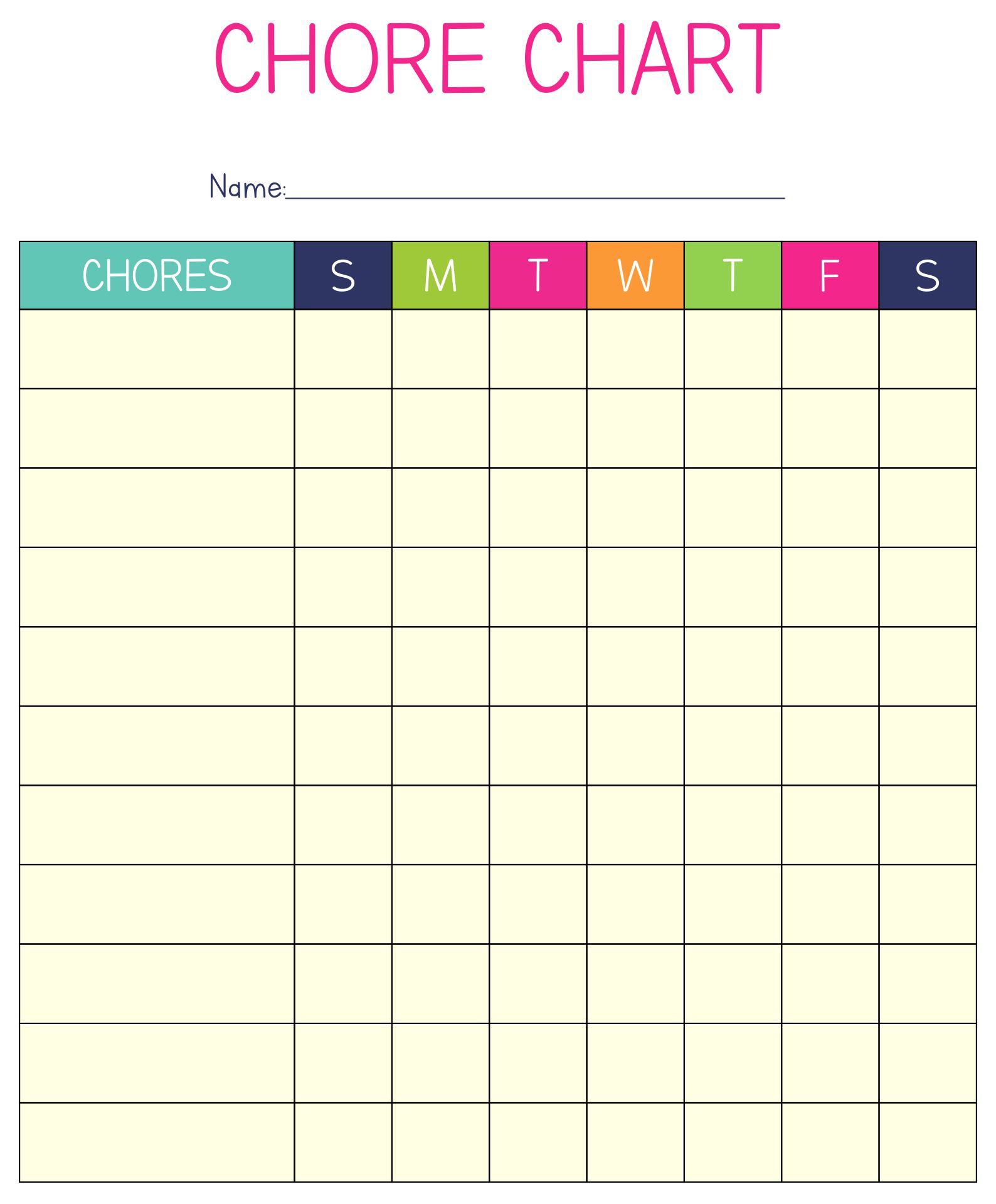 Blank Printable Chore Charts Adult