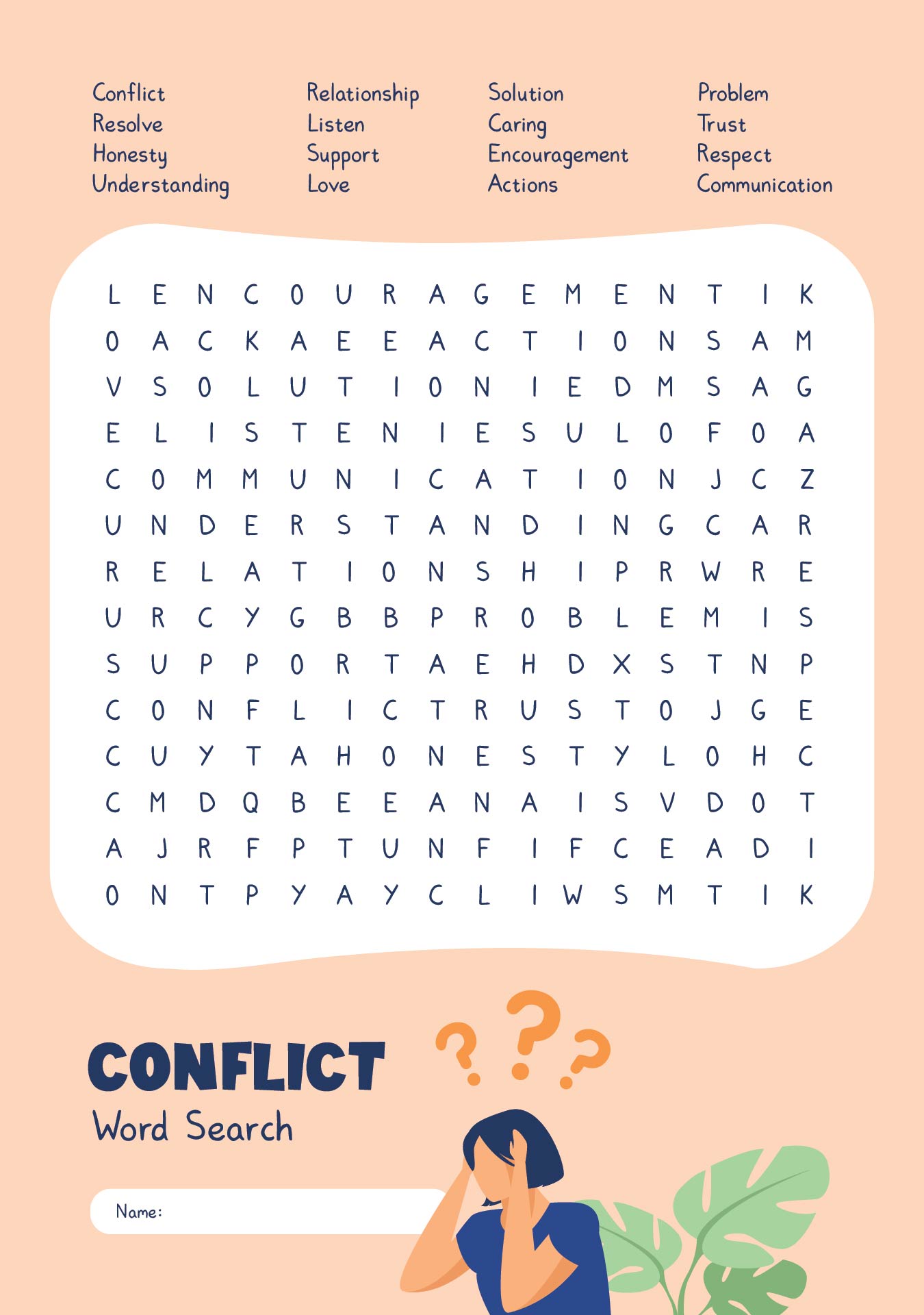 Conflict Word Search Printable