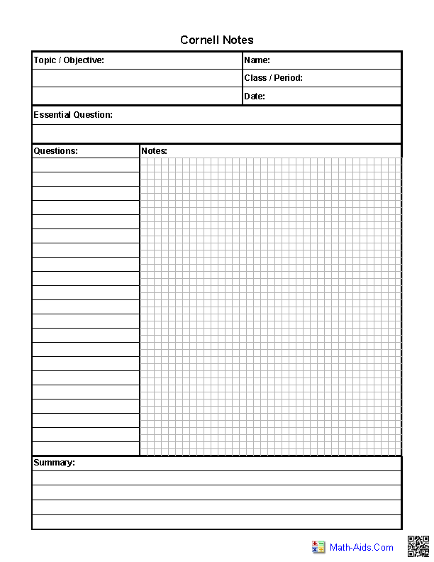 Printable Cornell Note Taking Template from www.printablee.com