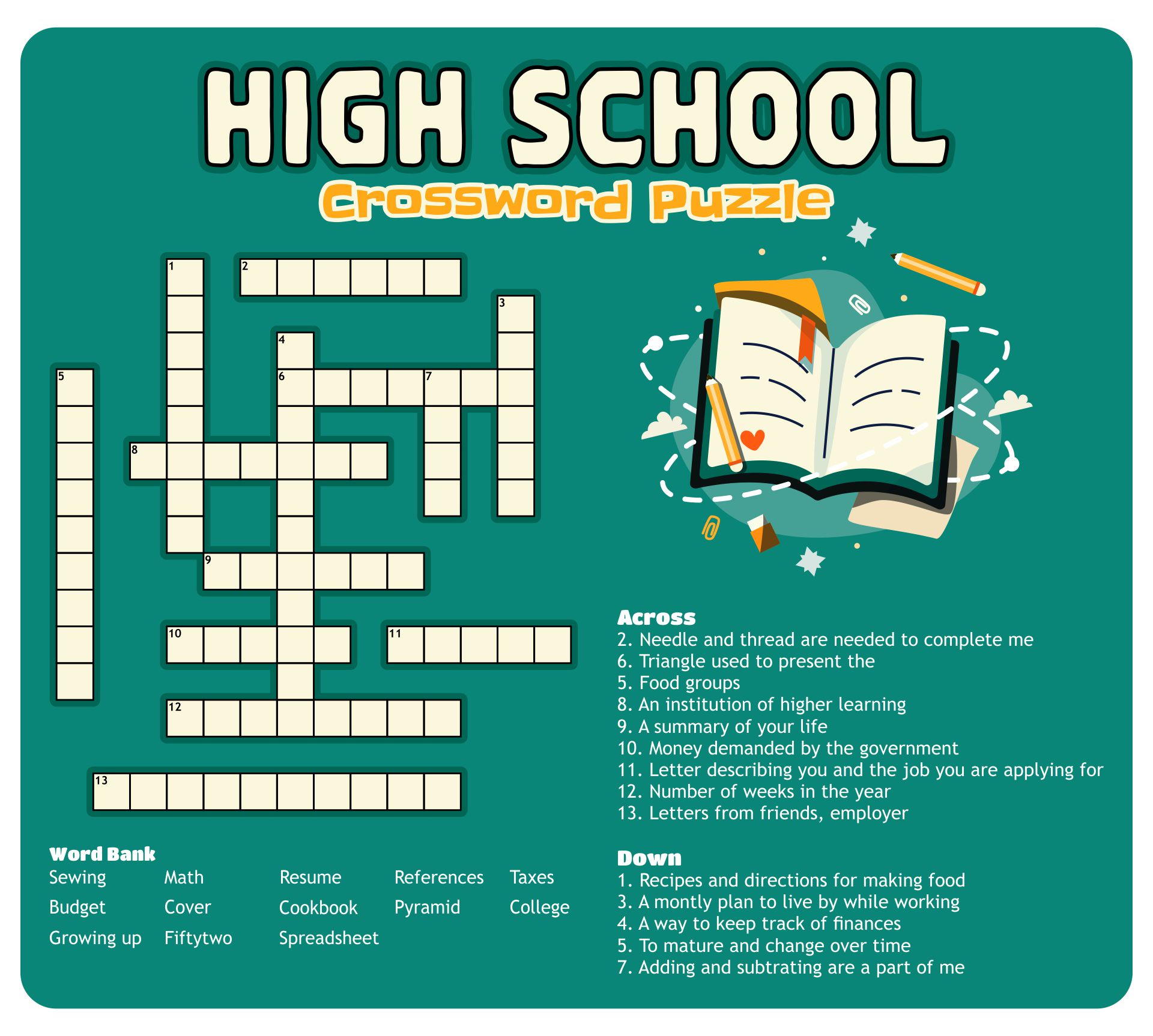 Crossword Puzzles Printable High School