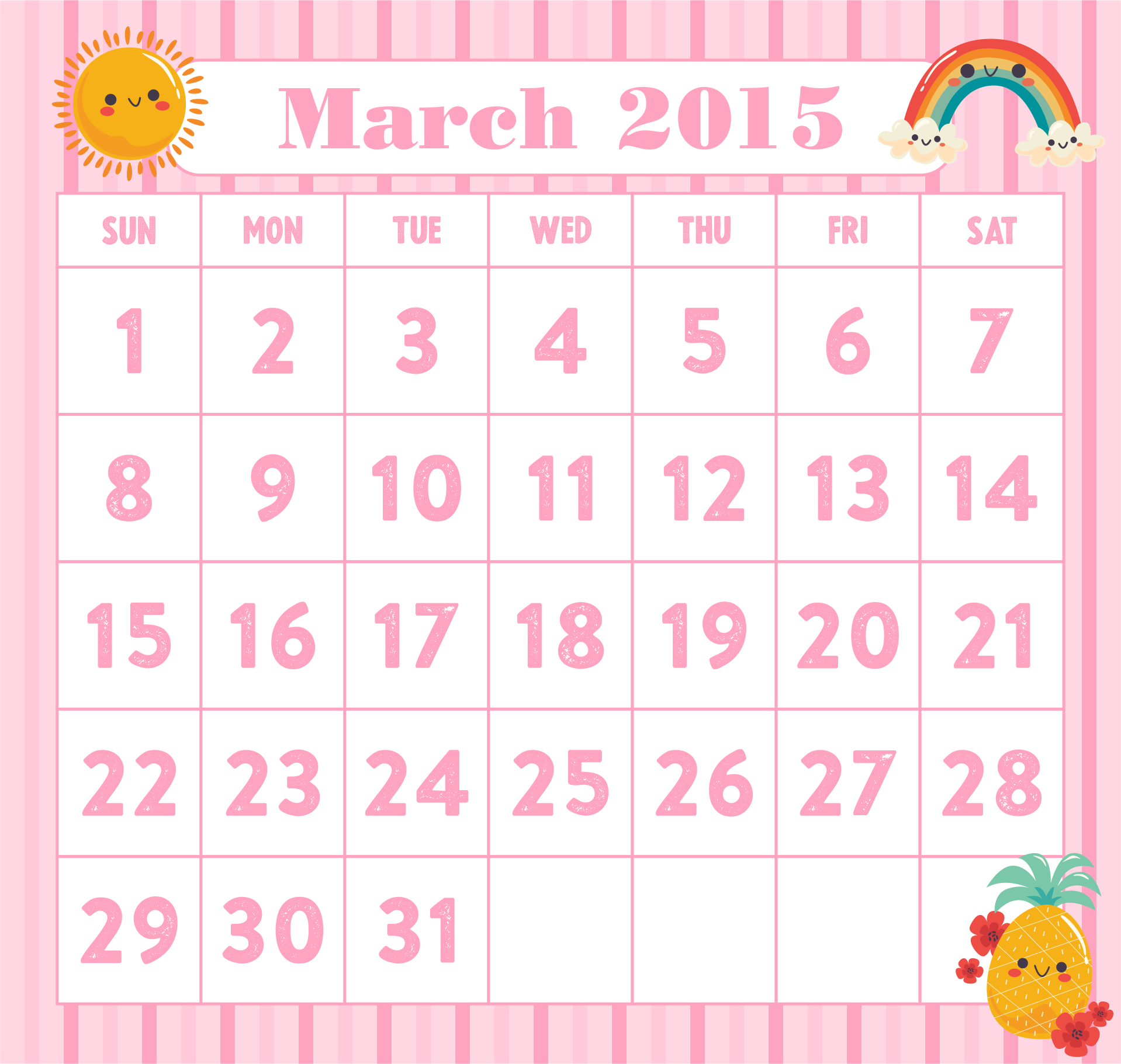 Cute March Calendar 2015
