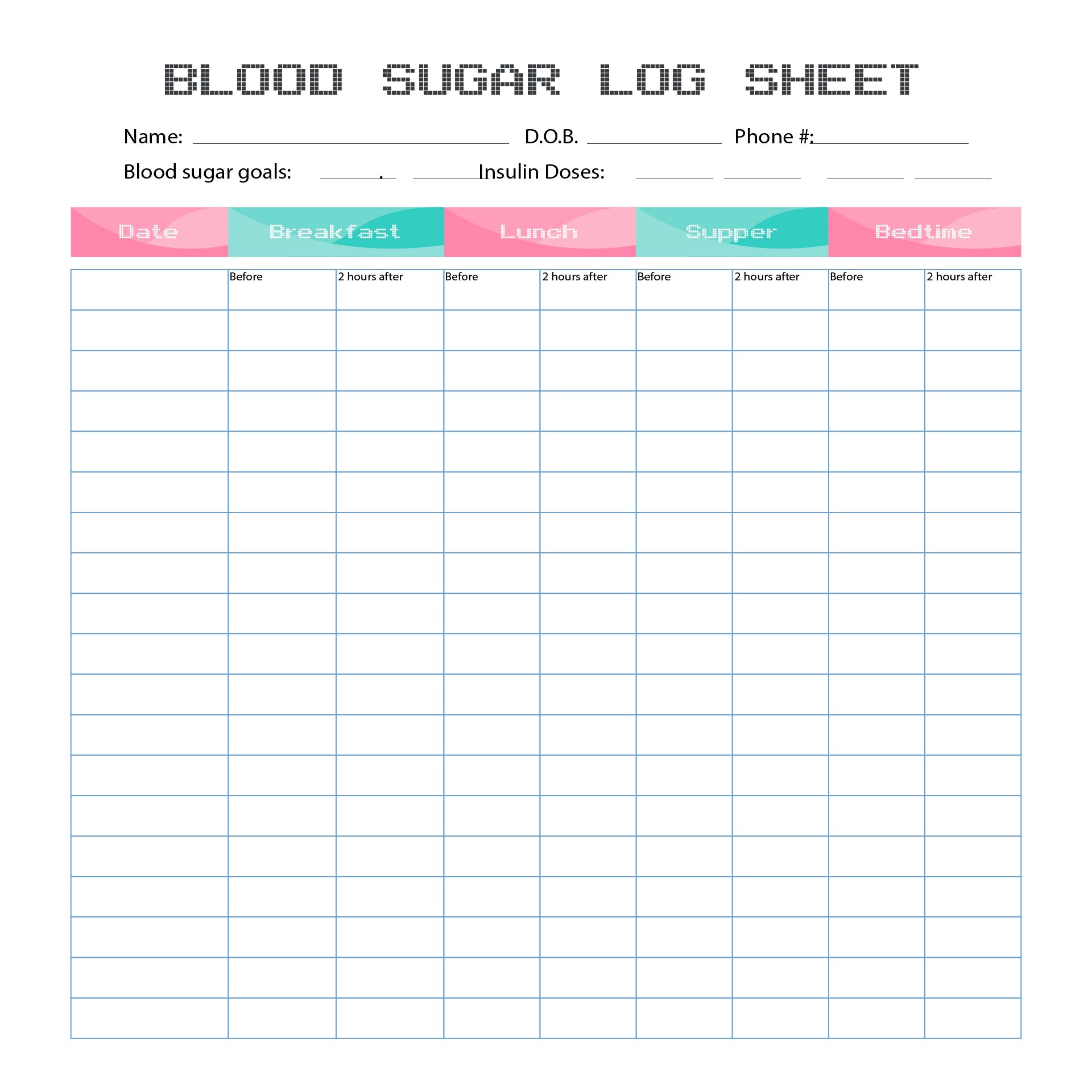 Diabetes Blood Sugar Log Sheet Printable