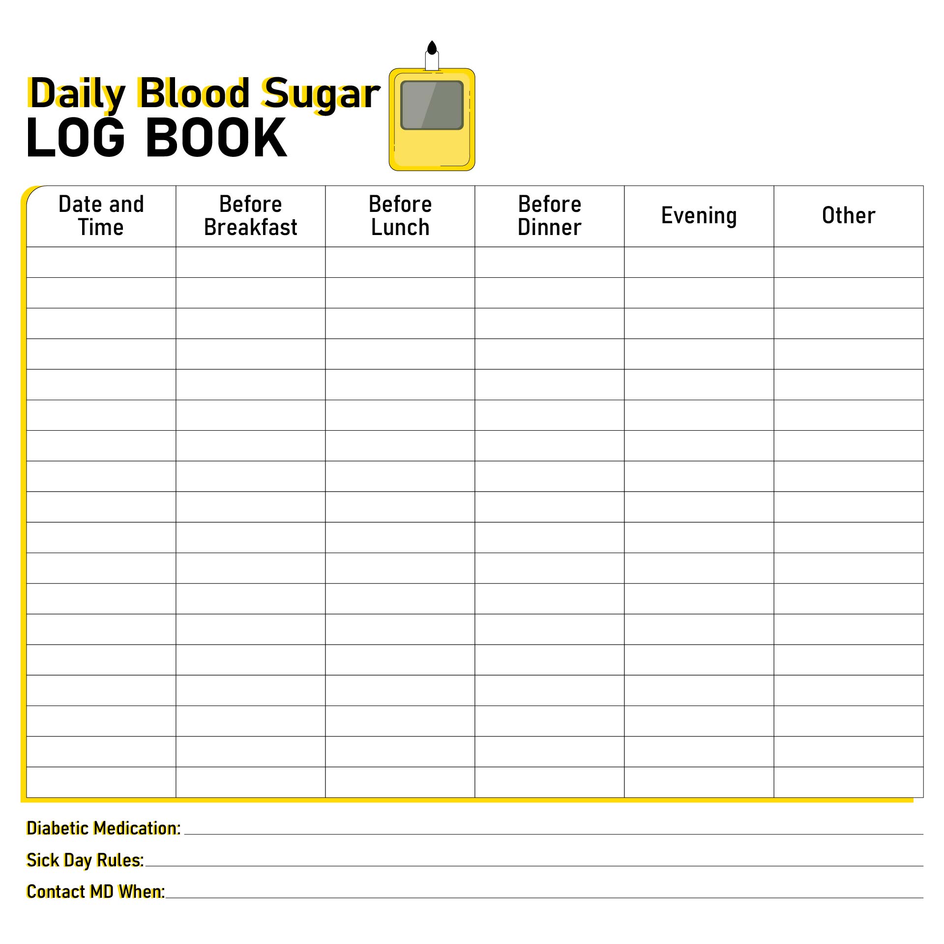 Diabetes Blood Sugar Log