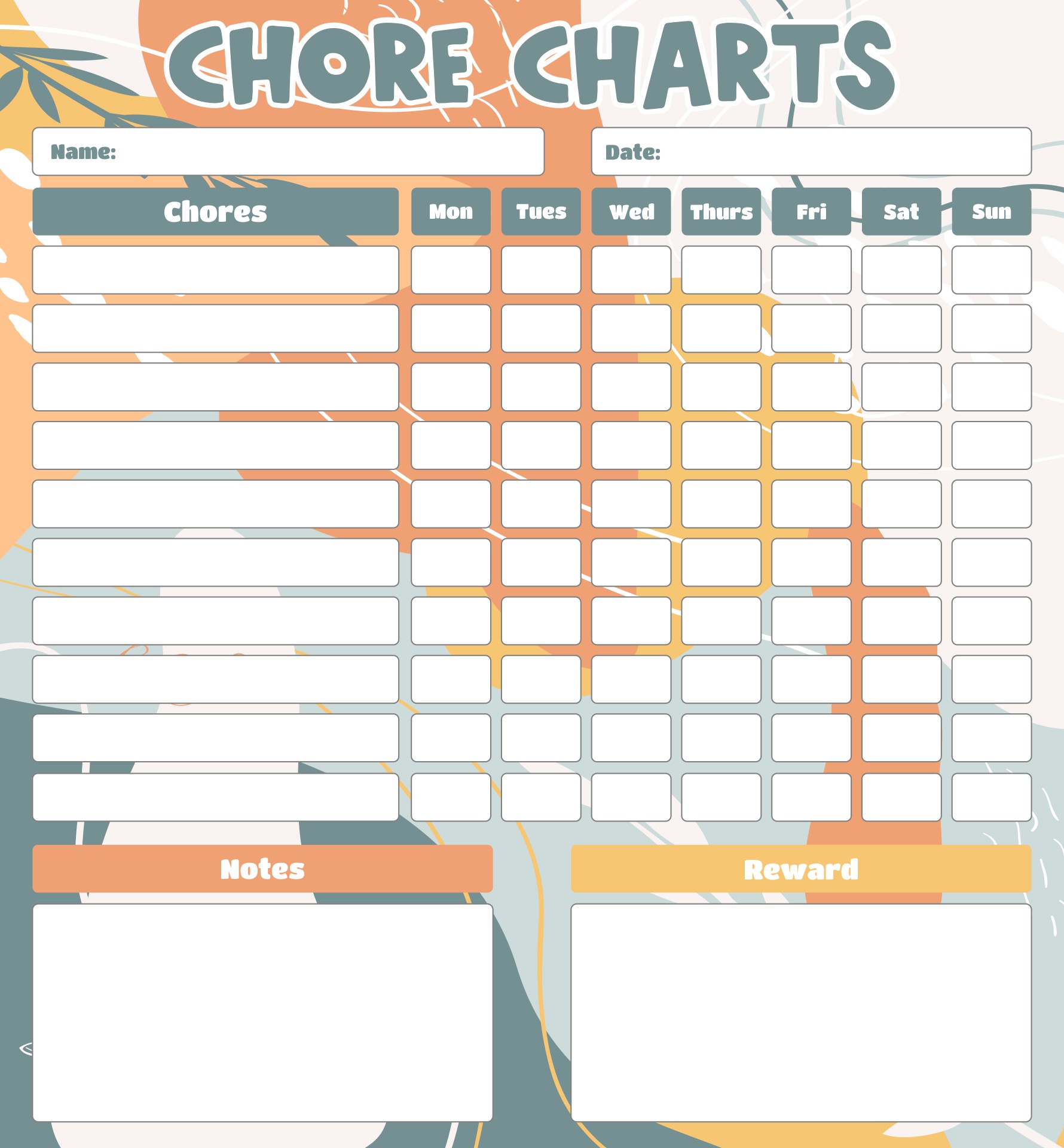Blank Printable Chore Charts