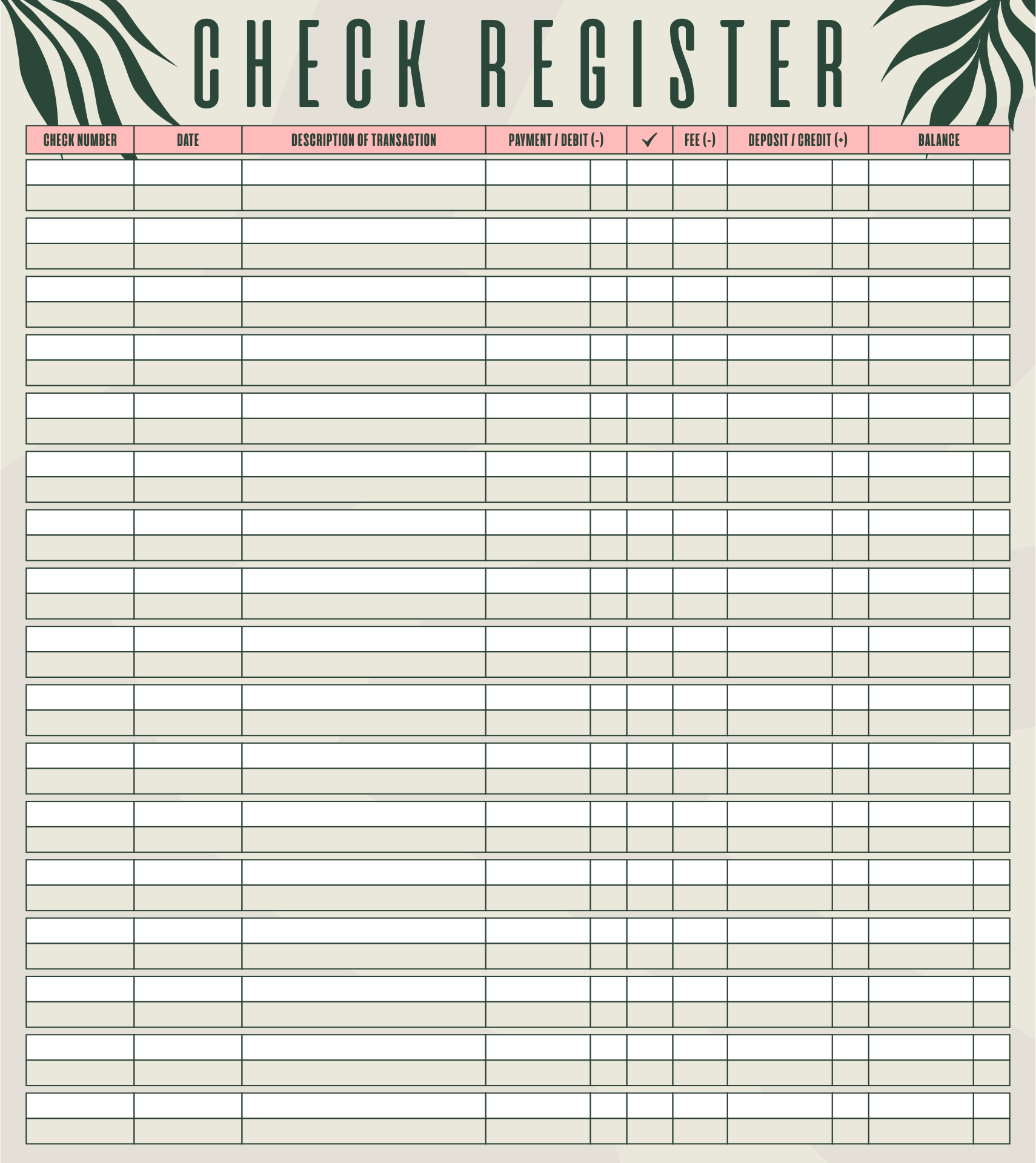 Printable Check Register Sheets