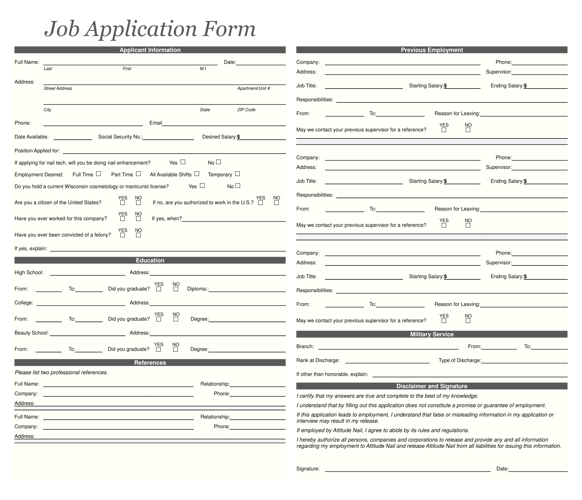 Printable Job Applications