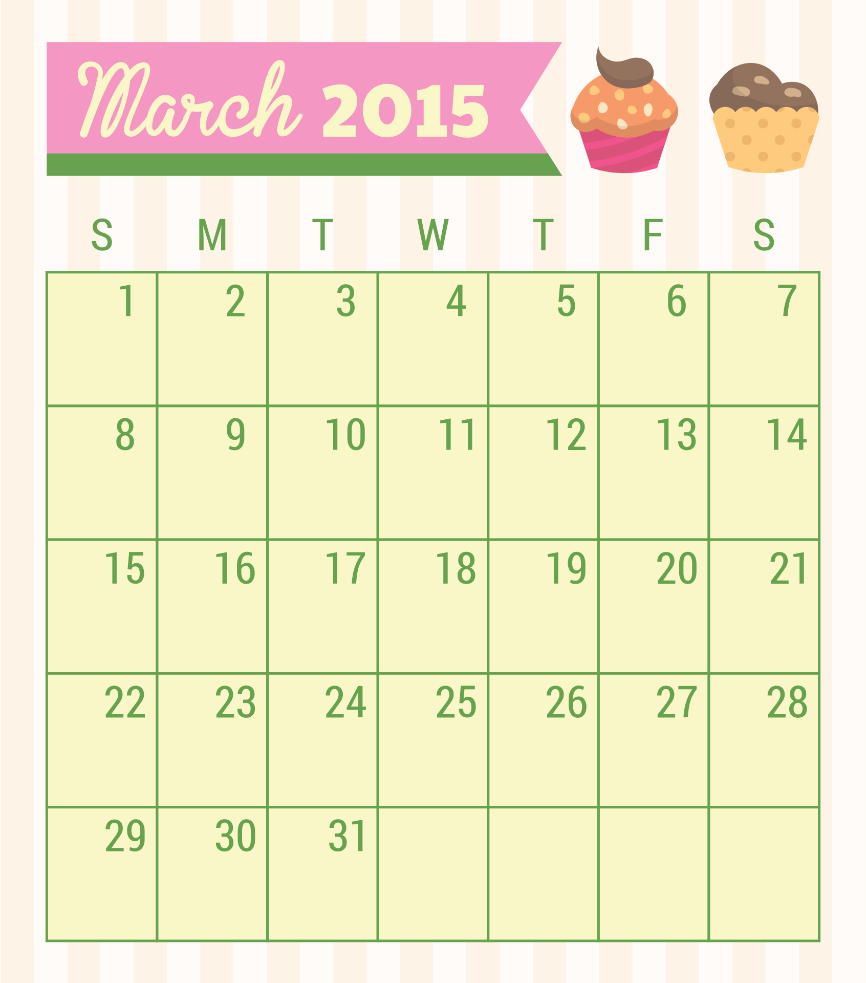 Printable Monthly Calendars March 2015