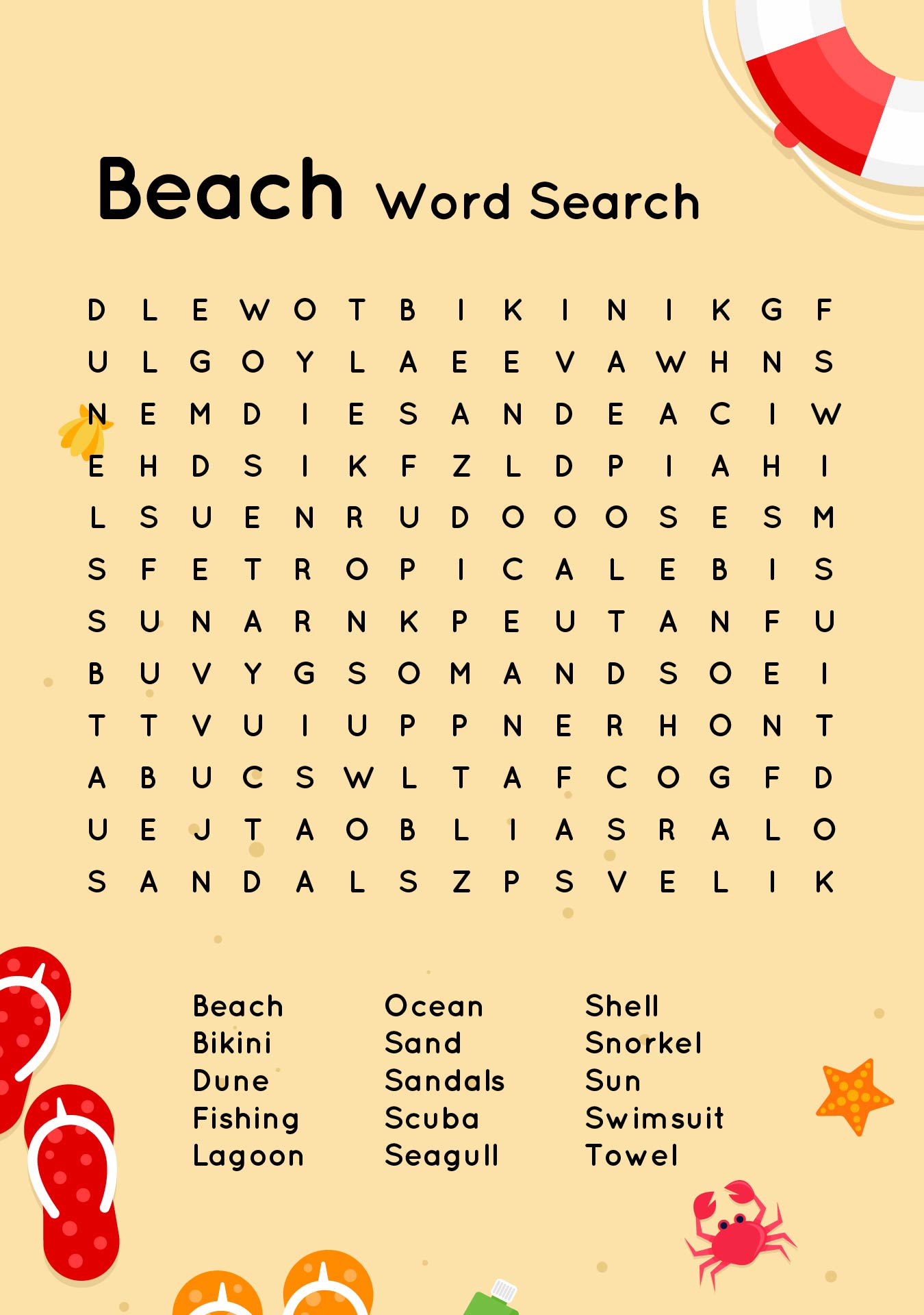 Summer Vacation Word Search Printable