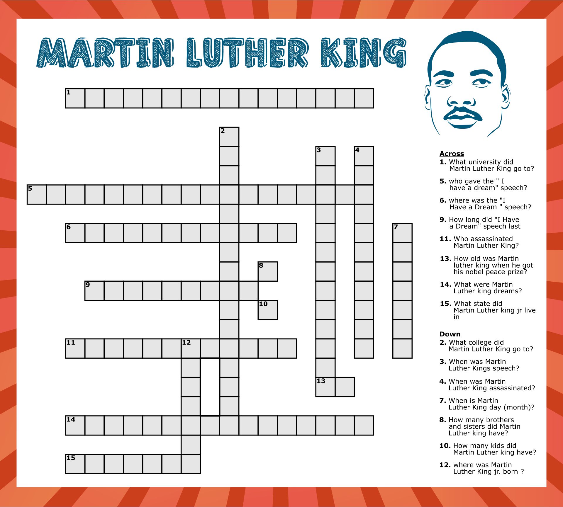 Martin Luther King Crossword Puzzle Printable