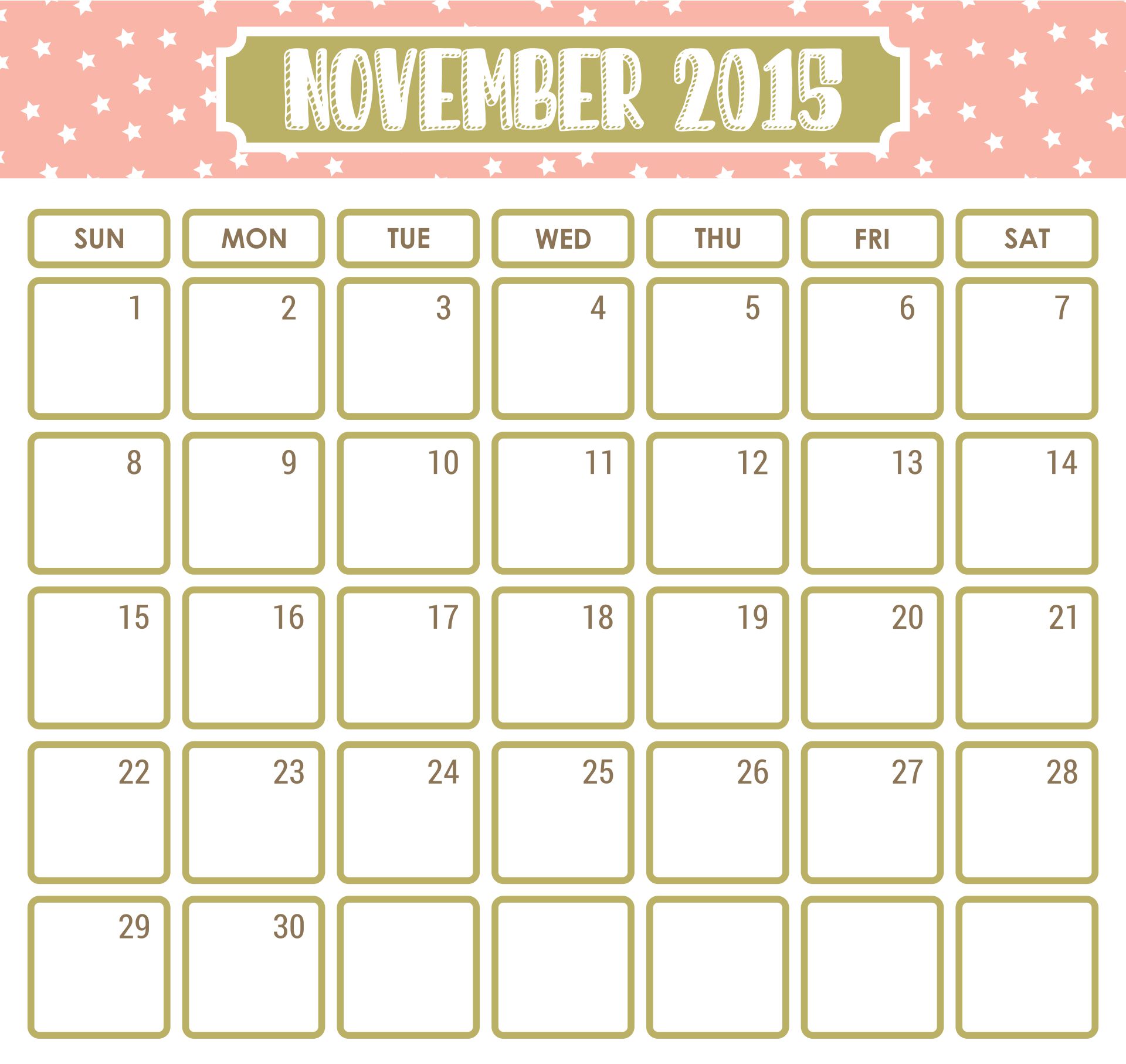 November 2015 Calendar Printable Free