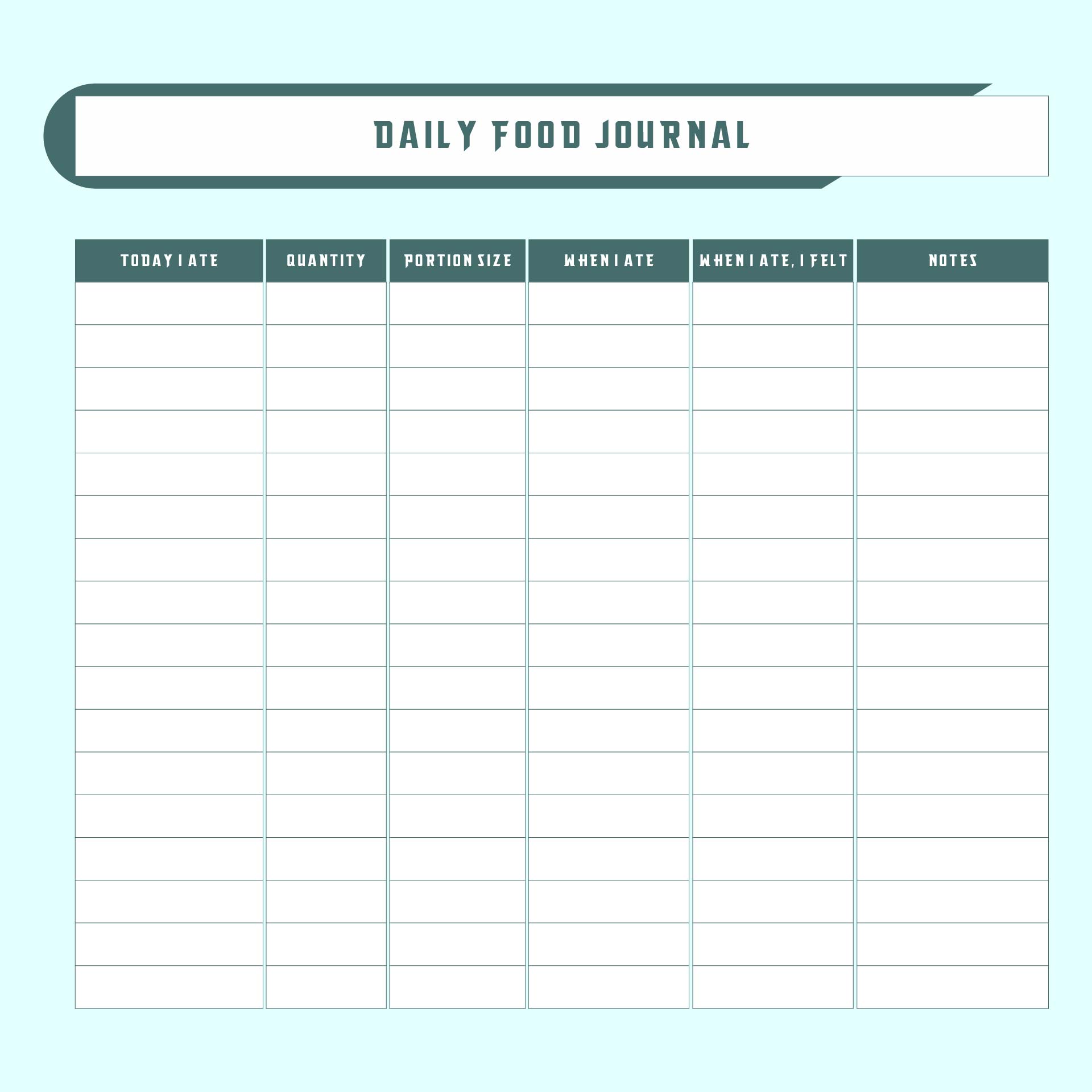 Printable Daily Food Intake Log
