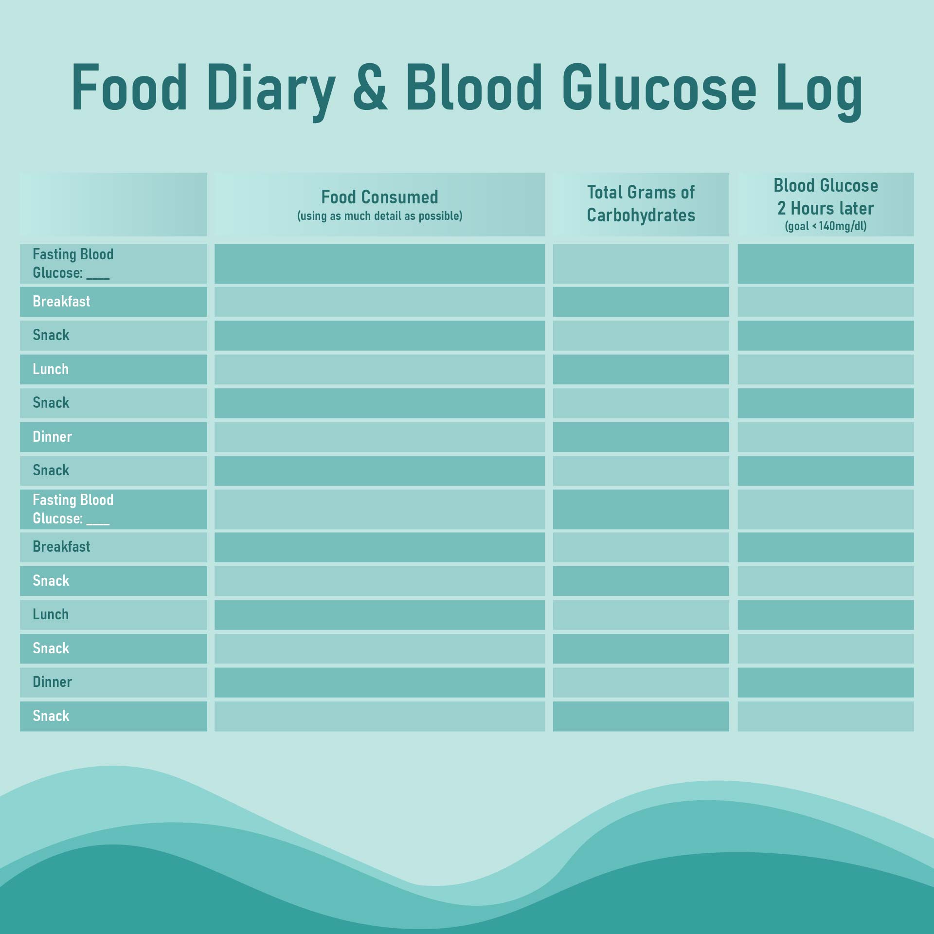 Printable Diabetic Log Sheets