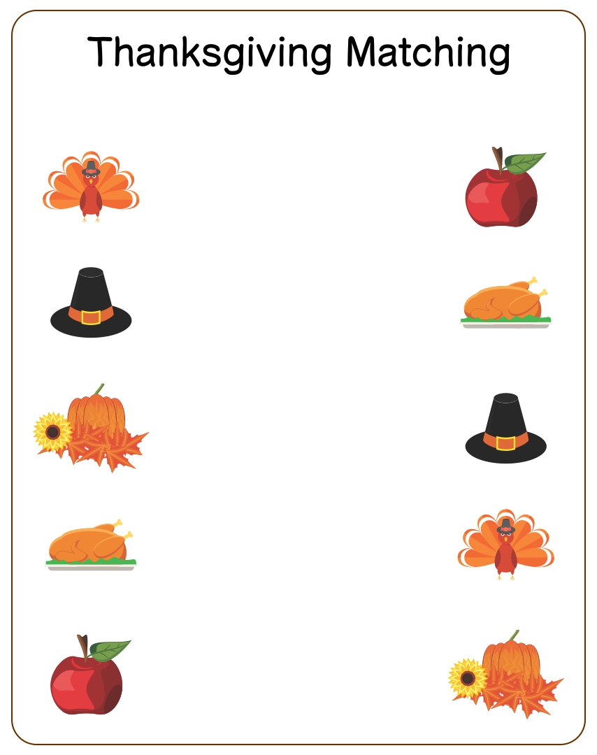 Printable Thanksgiving Matching Worksheets
