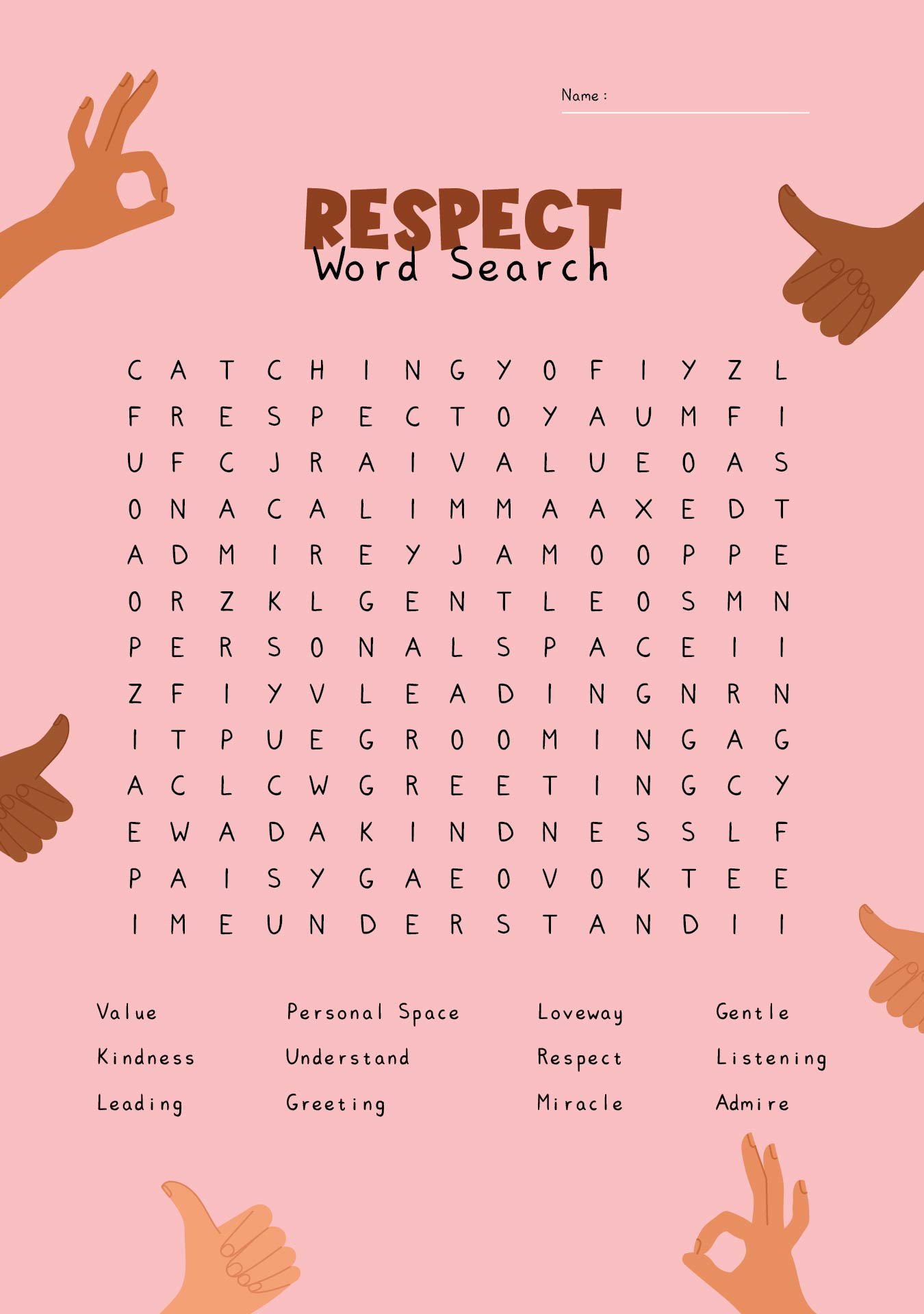 Respect Word Search Puzzle