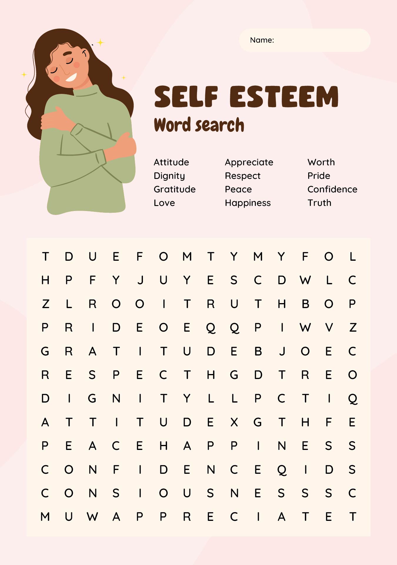 Self-Esteem Word Search