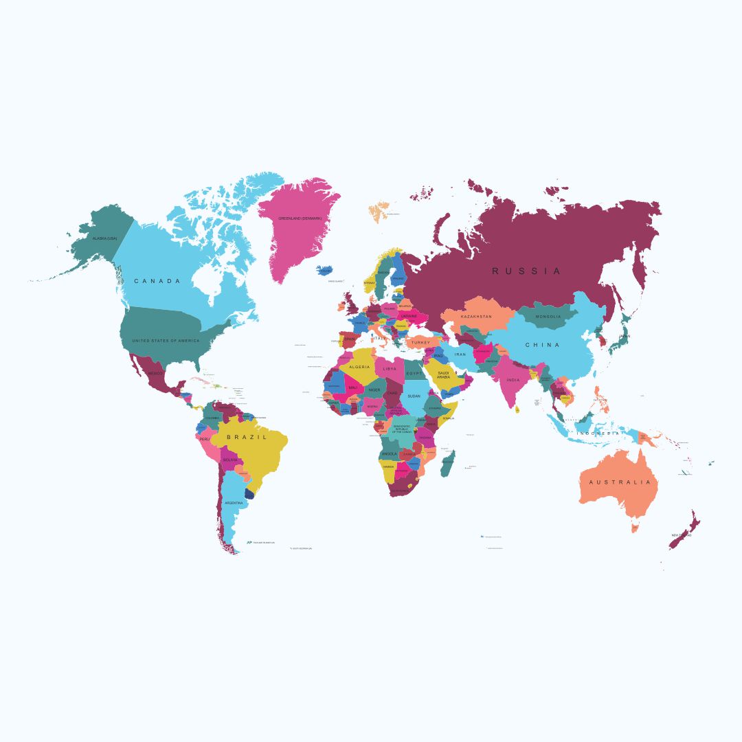 Simple World Map with Countries Labeled