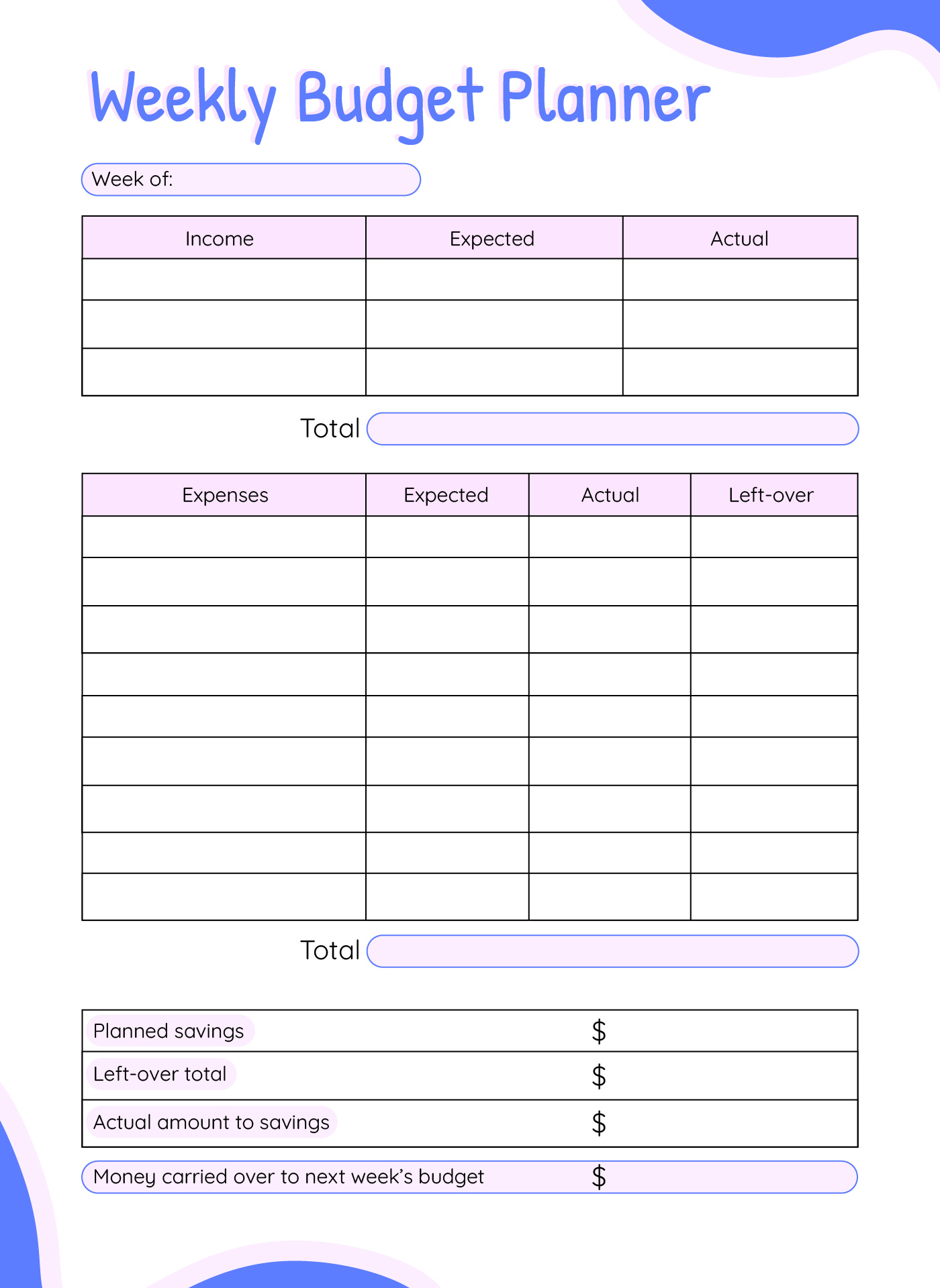 Bi-Weekly Personal Budget Excel Template Monthly