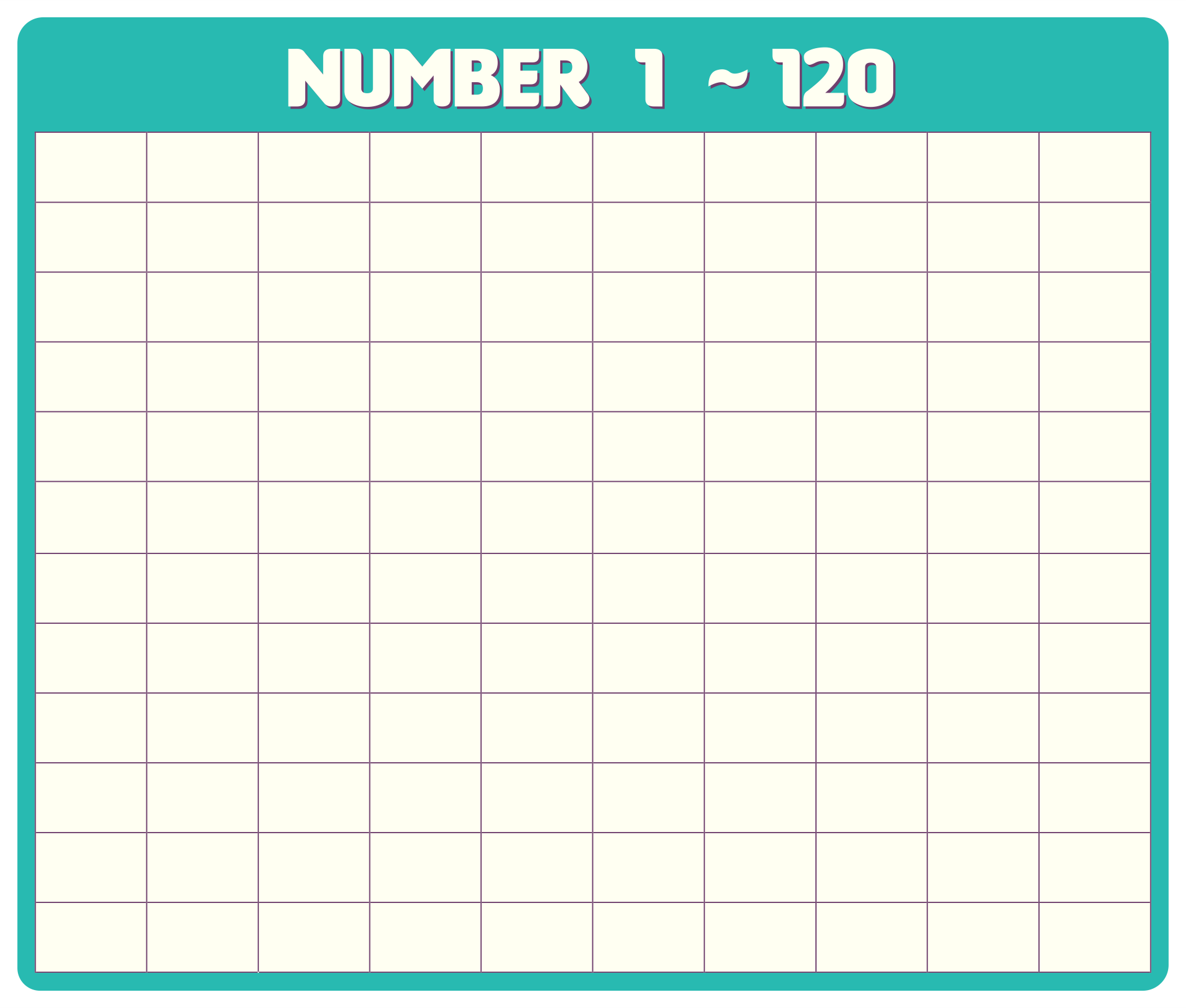 Free Printable 120 Number Chart Printable