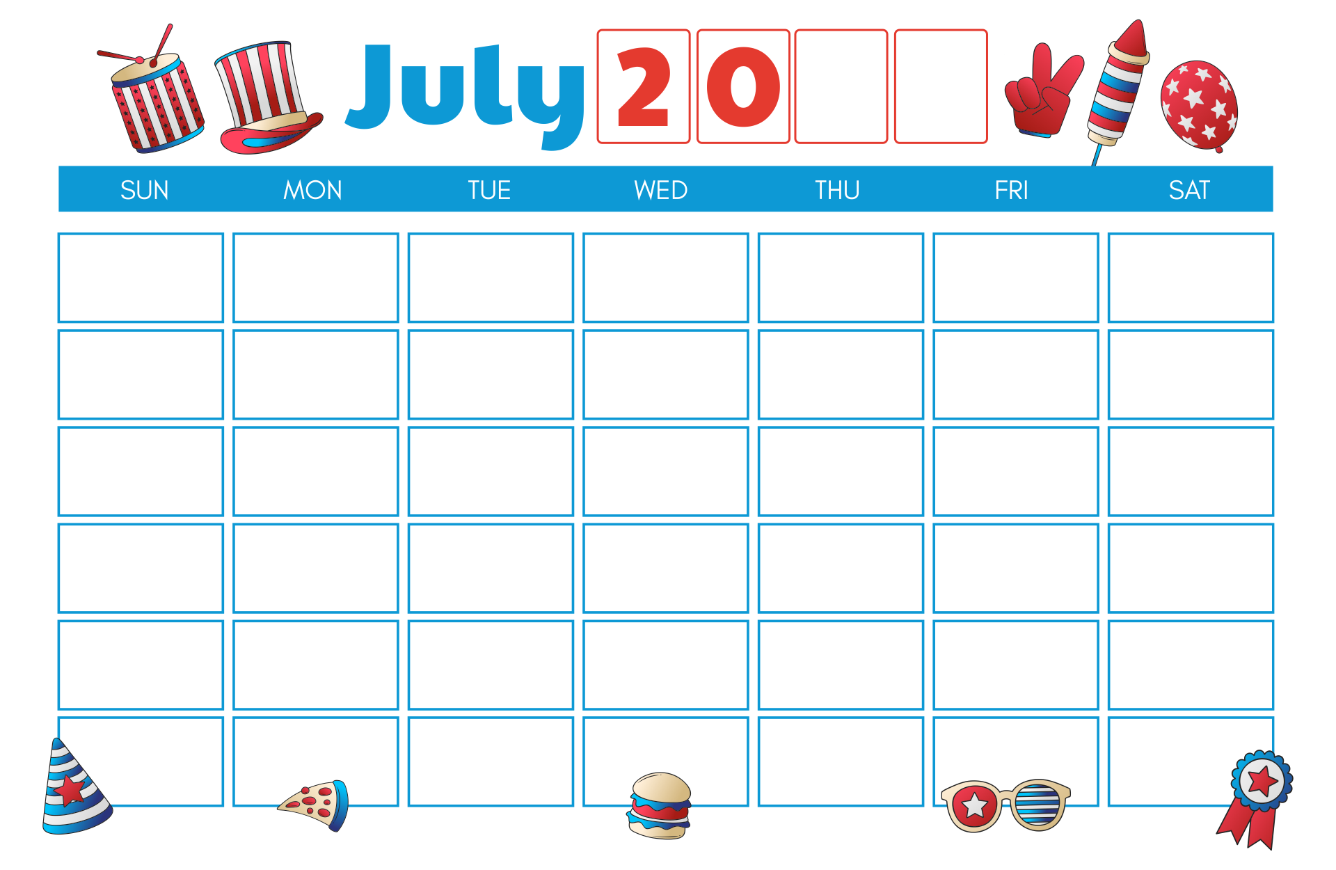 Cute Printable July Calendar