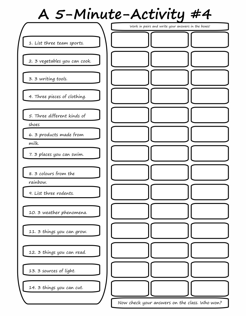 First Aid Activity Worksheets