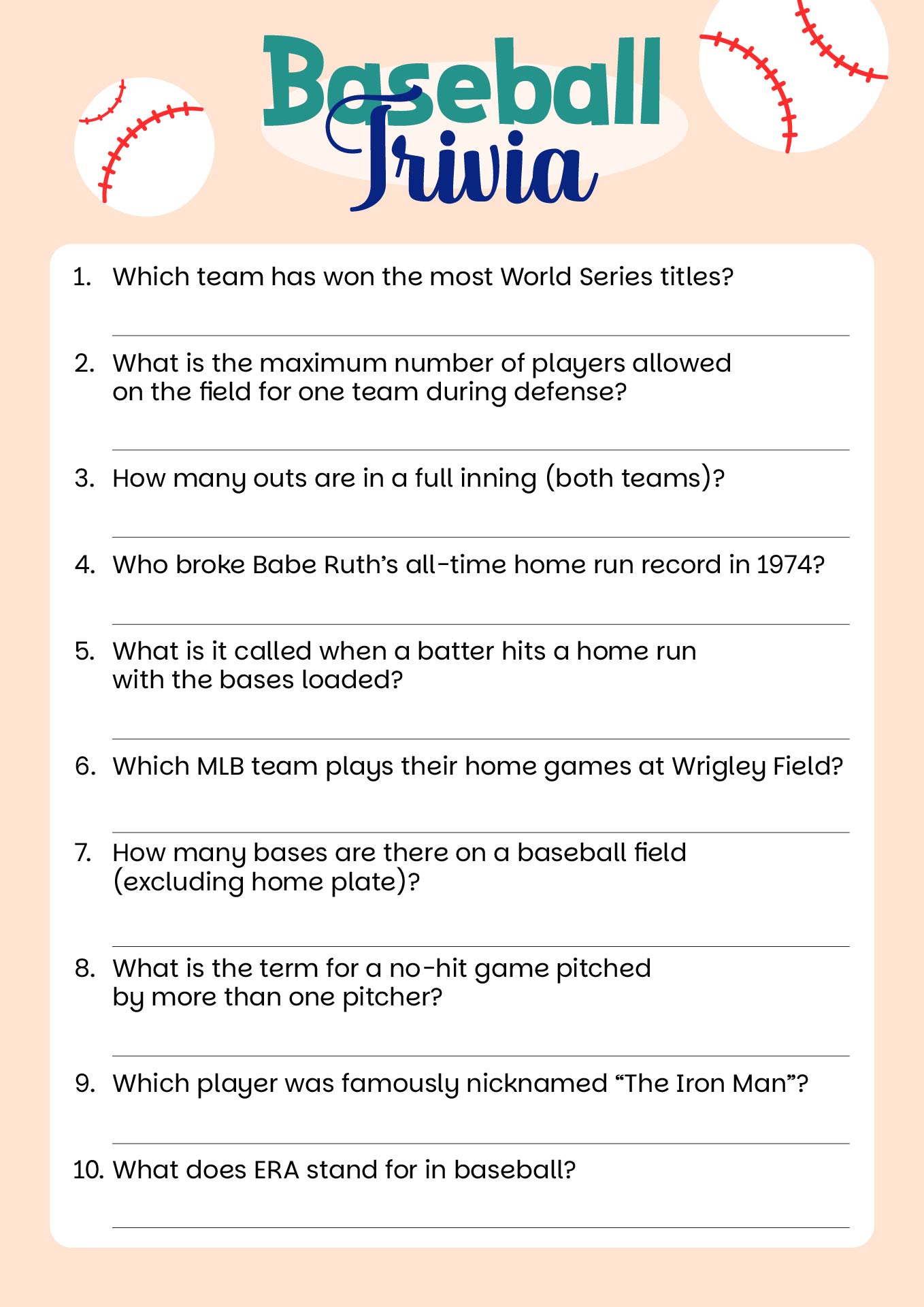 Baseball Trivia Questions And Answers Printable Challenge Your 