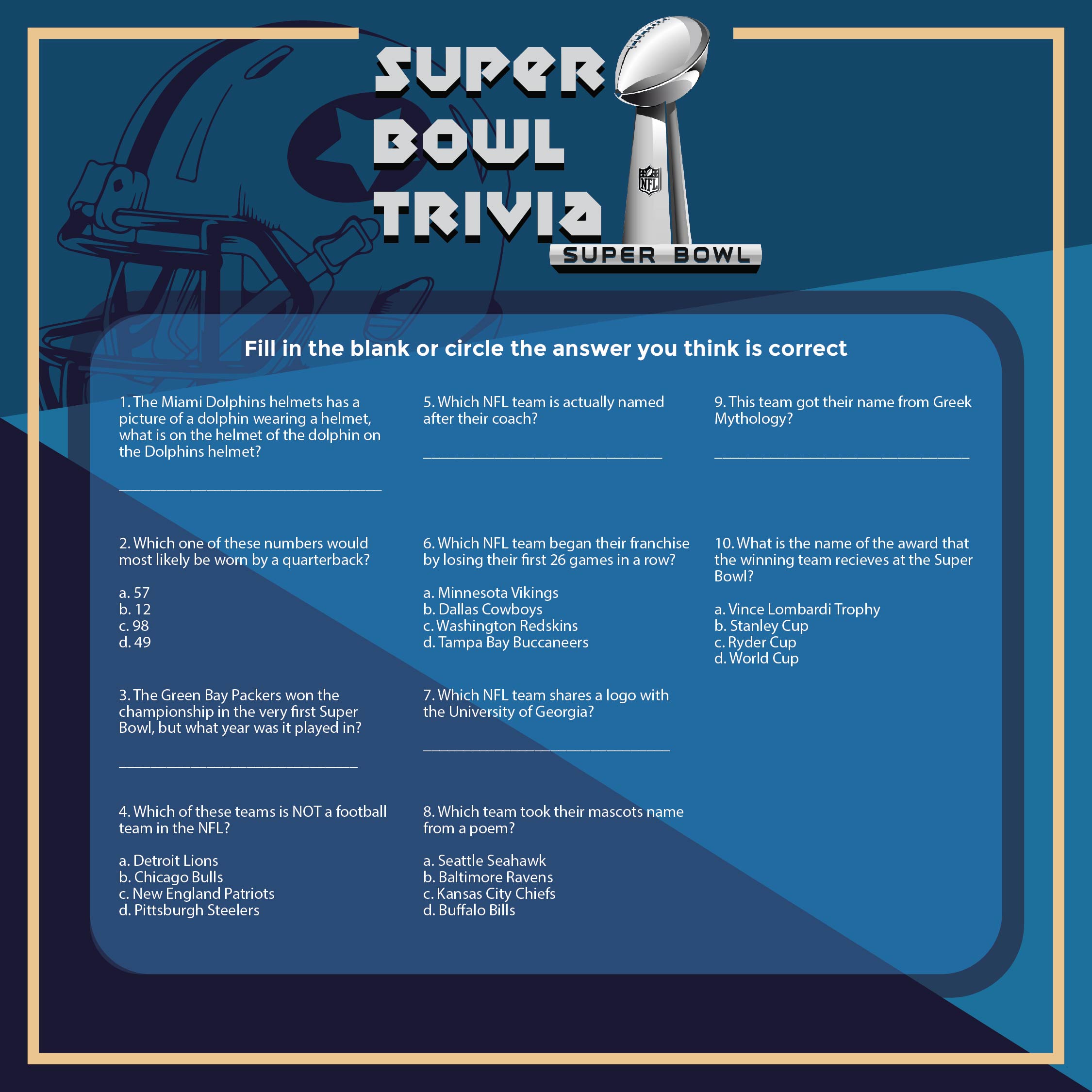 Printable Super Bowl Trivia Questions