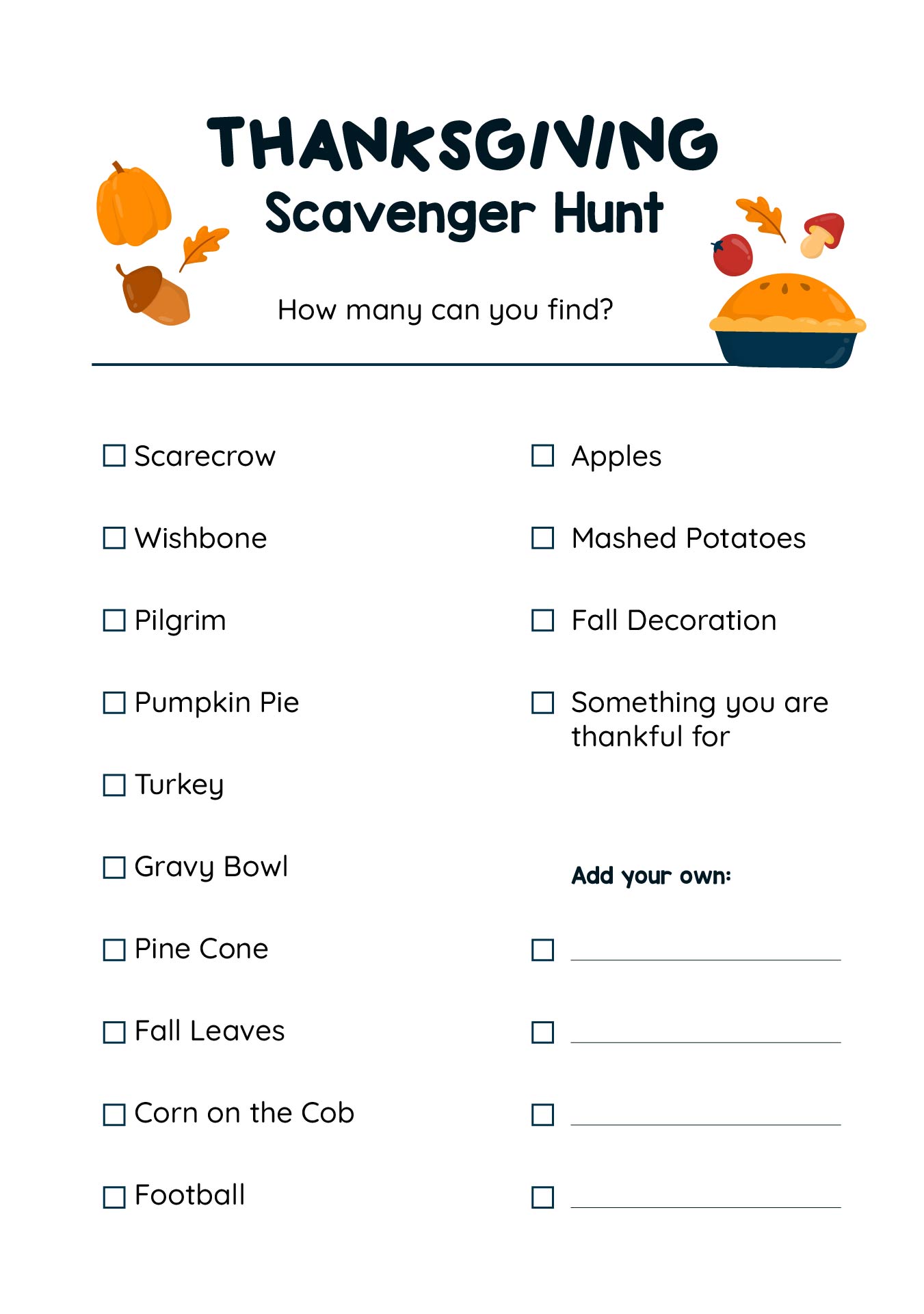 Printable Thanksgiving Scavenger Hunt
