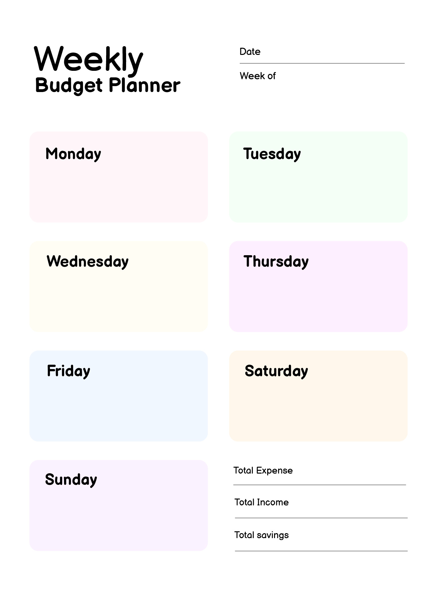 Printable Weekly Budget Worksheet