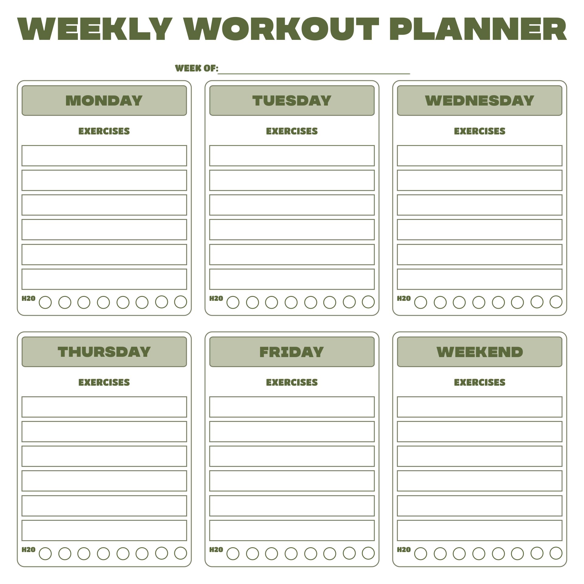 Printable Weekly Workout Planner