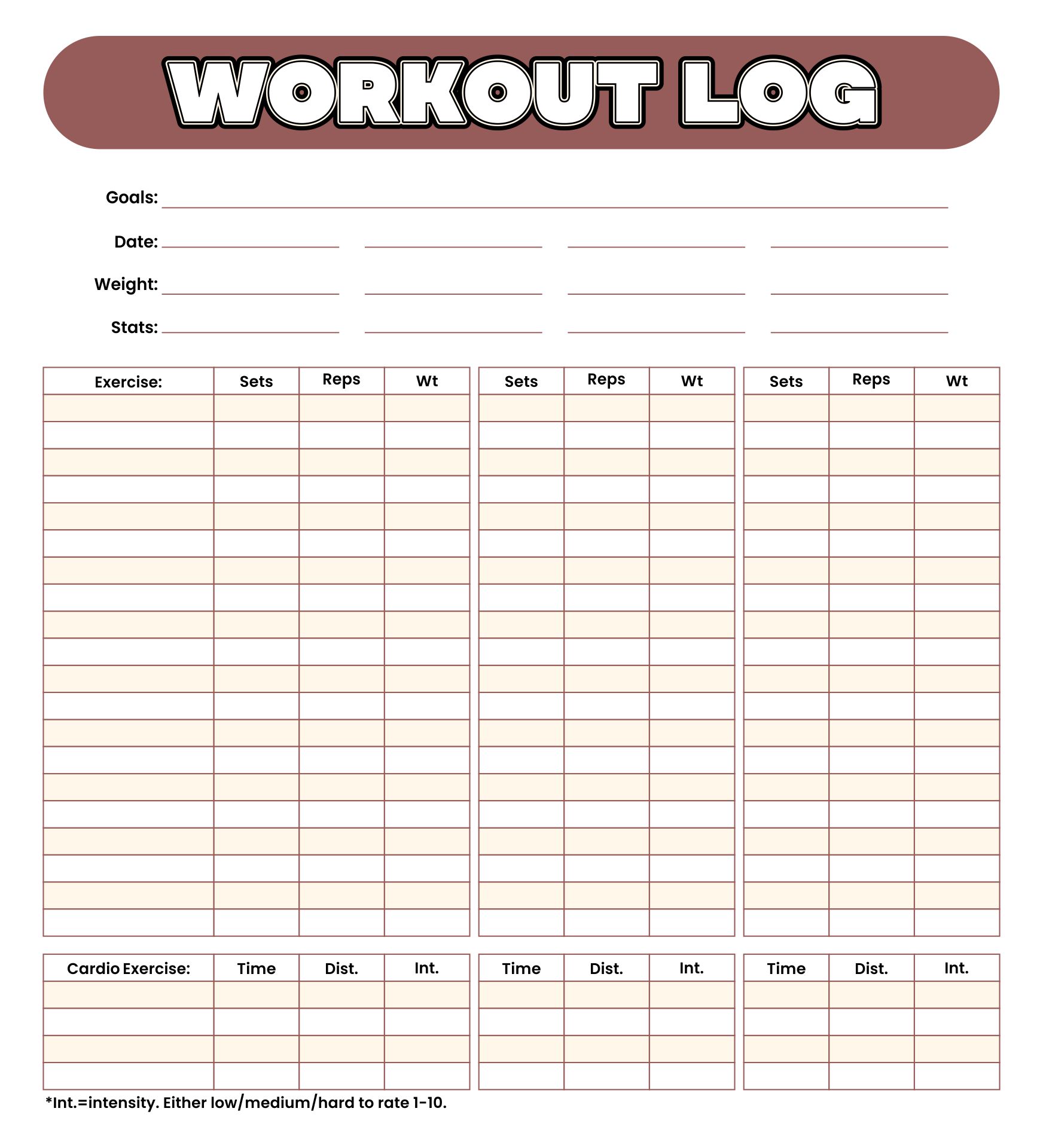  Printable Exercise Logs Journals