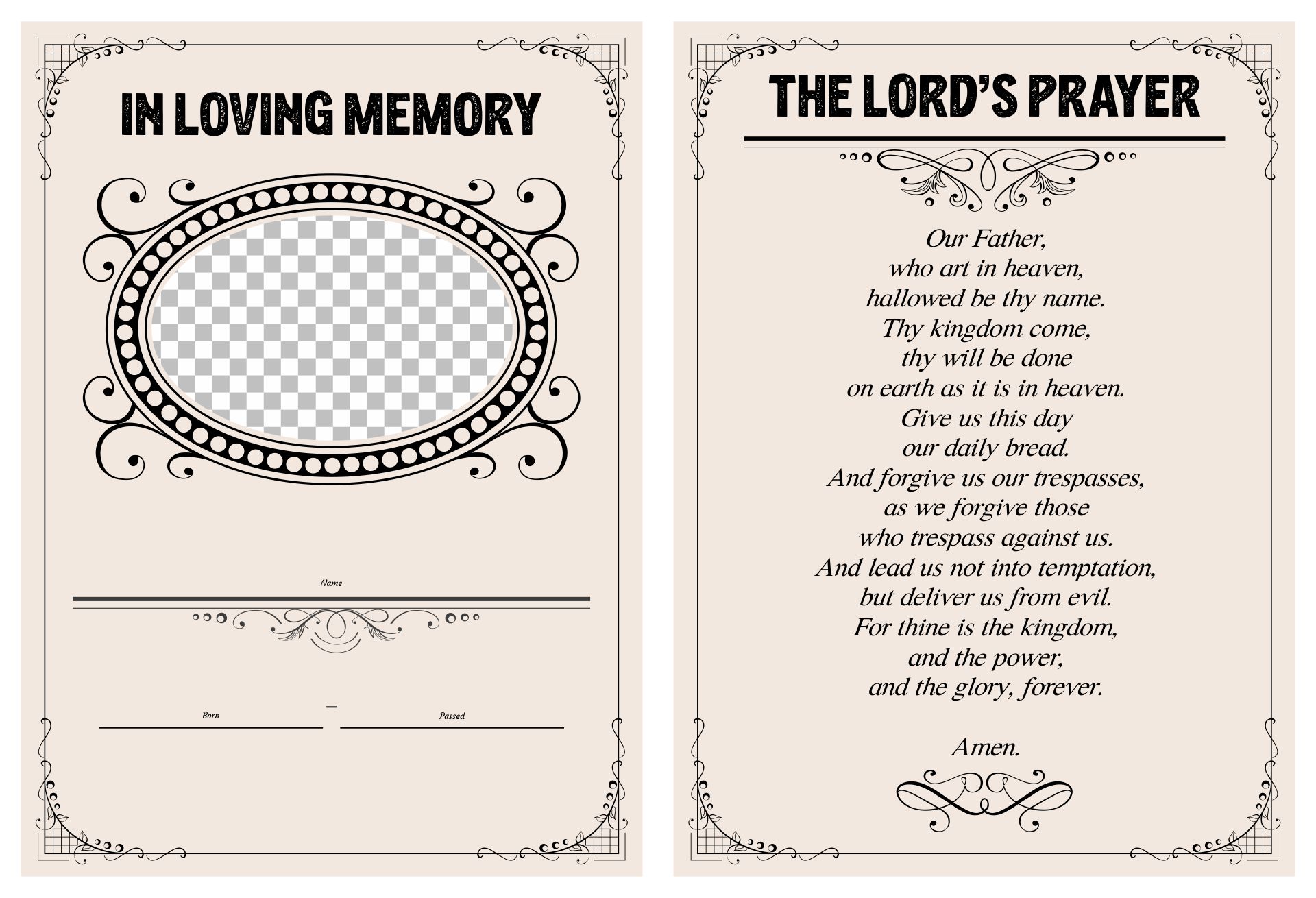Funeral Memorial Card Prayers