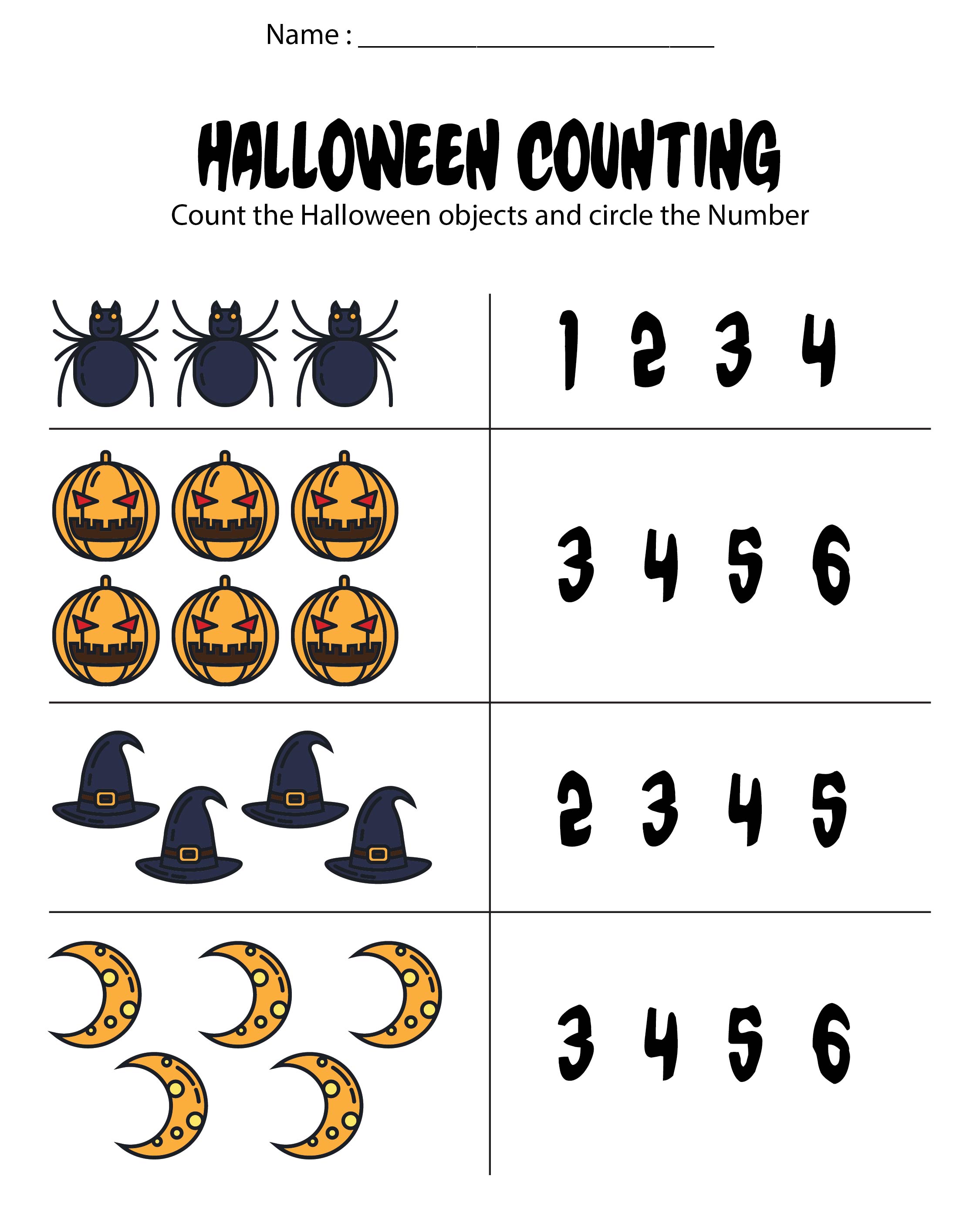 Halloween Counting Worksheets for Pre-K