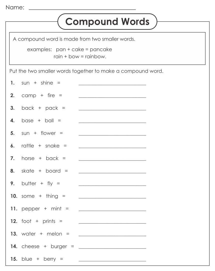 Kids Compound Words Worksheets