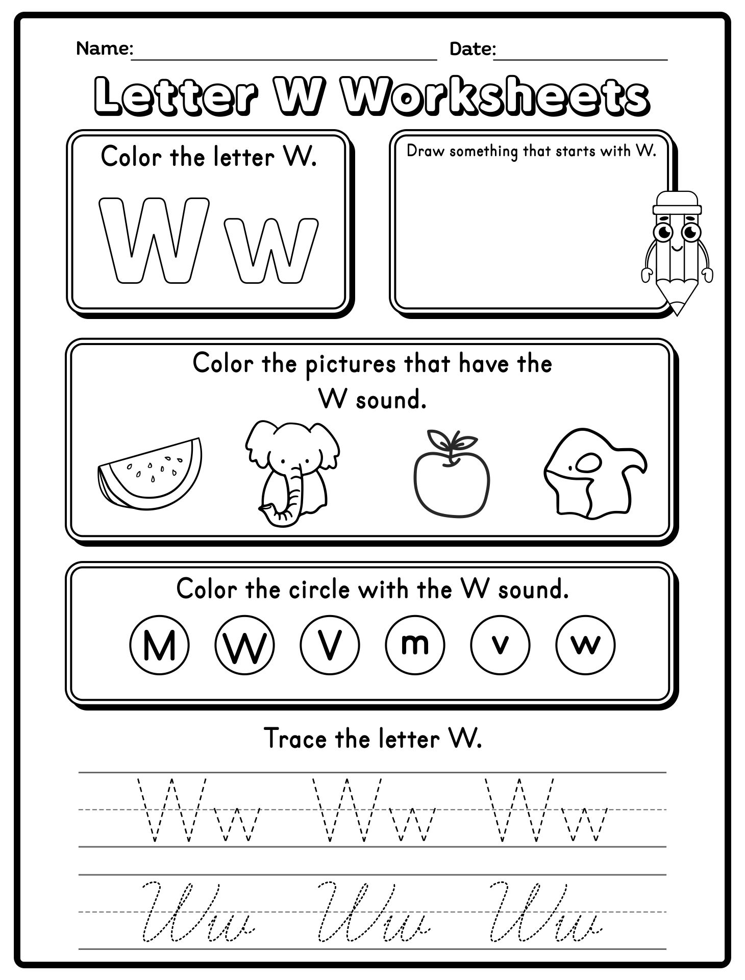Letter W Printable Worksheets