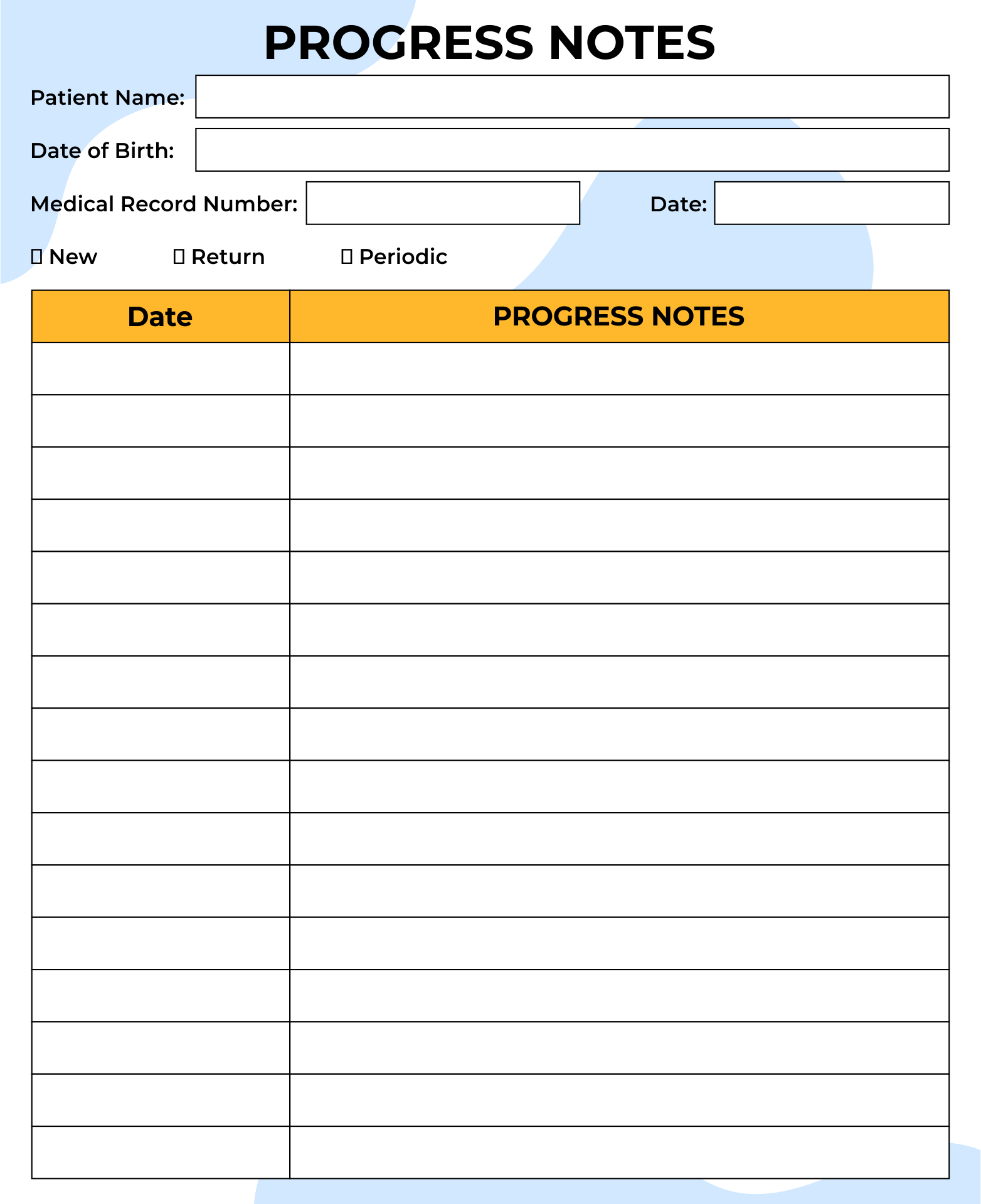 Printable Medical Progress Note Template