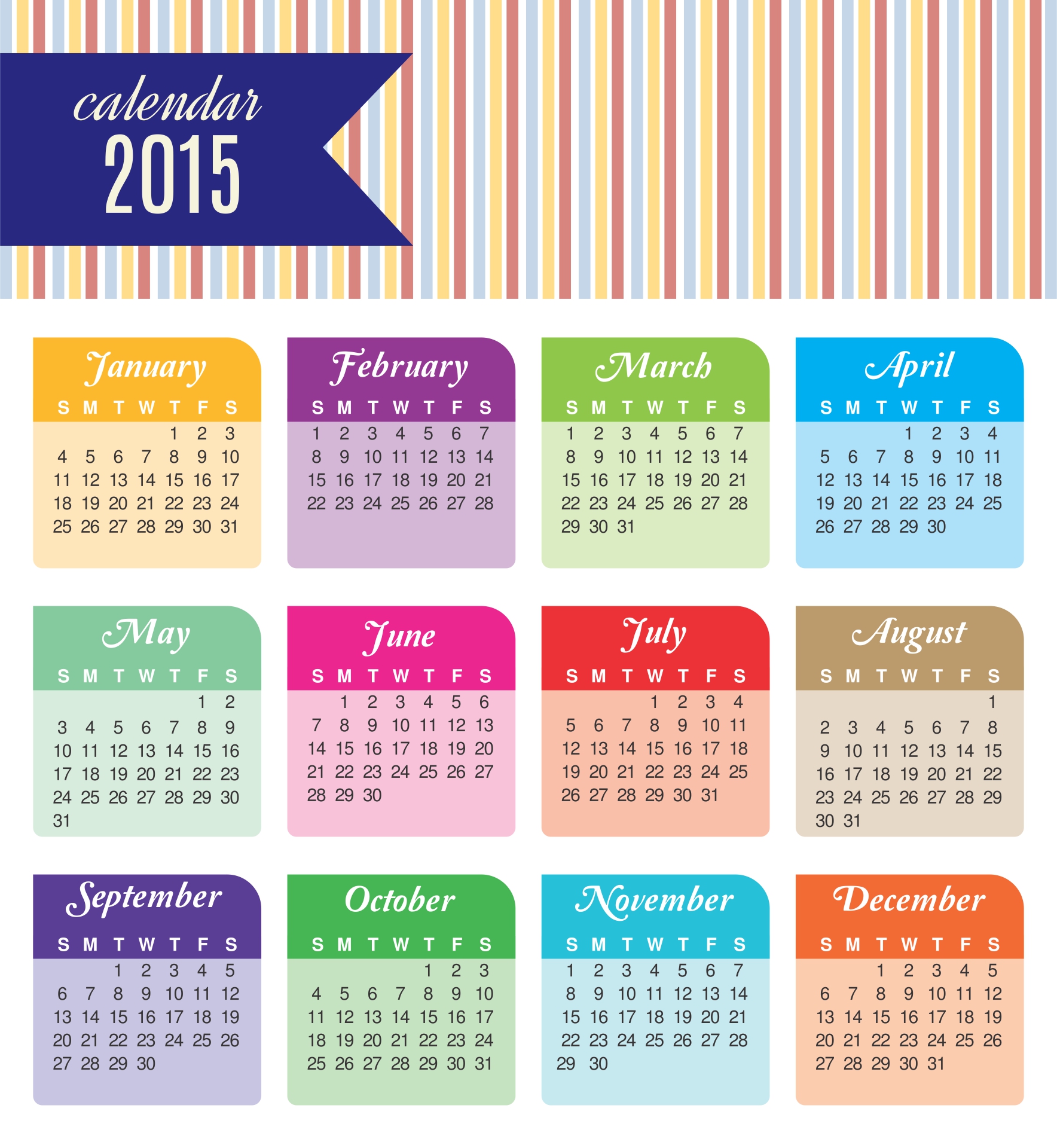 Printable 2015 Monthly Calendar Template