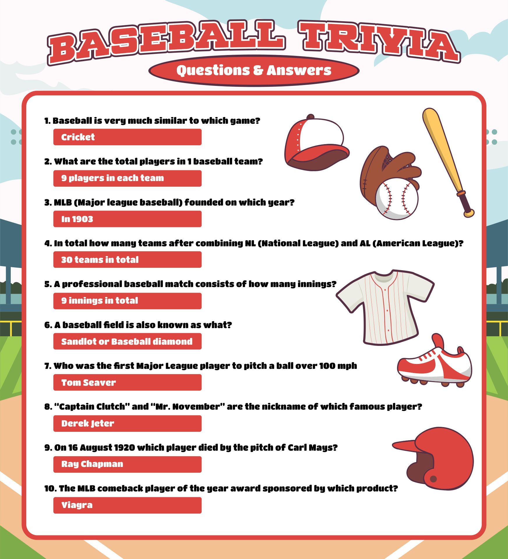 6 Best Printable Baseball Trivia And Answers Printablee Com