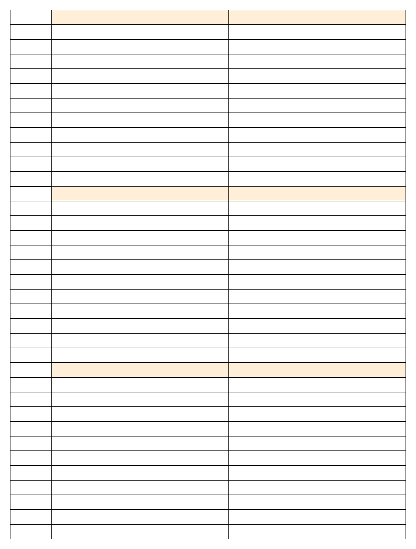 Printable 4 Column Chart Template