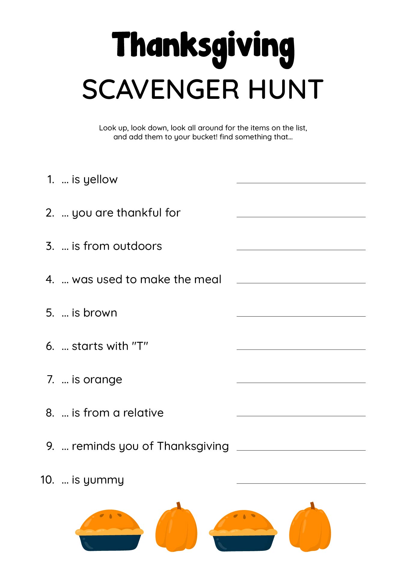 Thanksgiving Day Scavenger Hunt