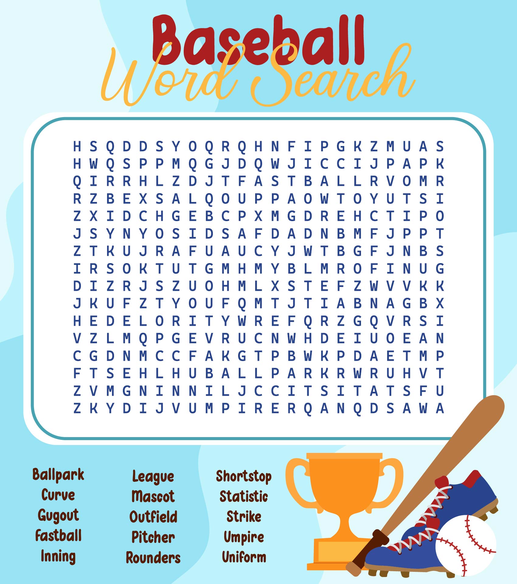 Baseball Word Search Puzzles Printable