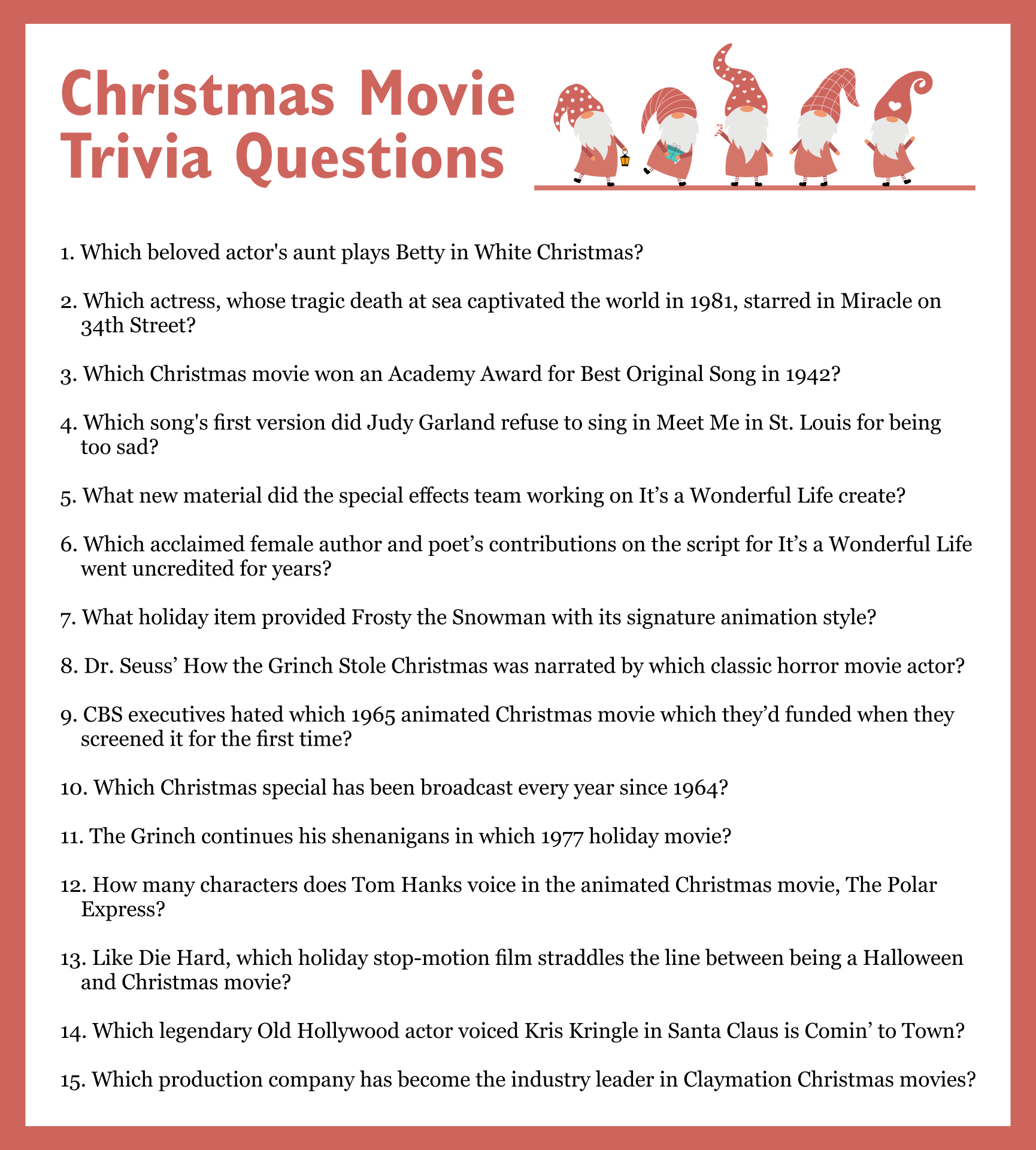 Christmas Movie Trivia Printable