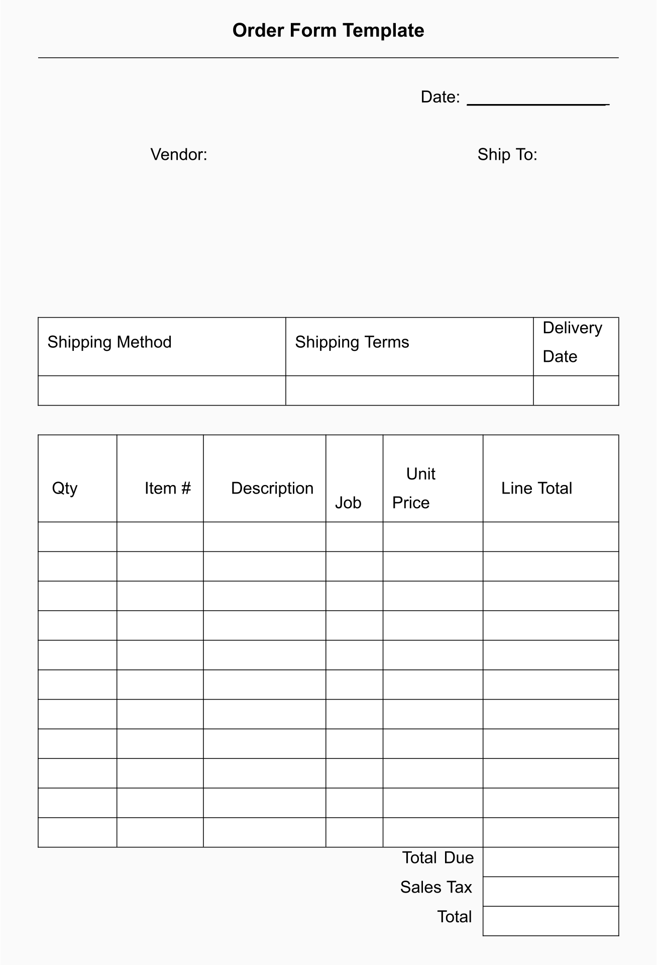 10 Best Free Printable Blank Order Forms Printablee