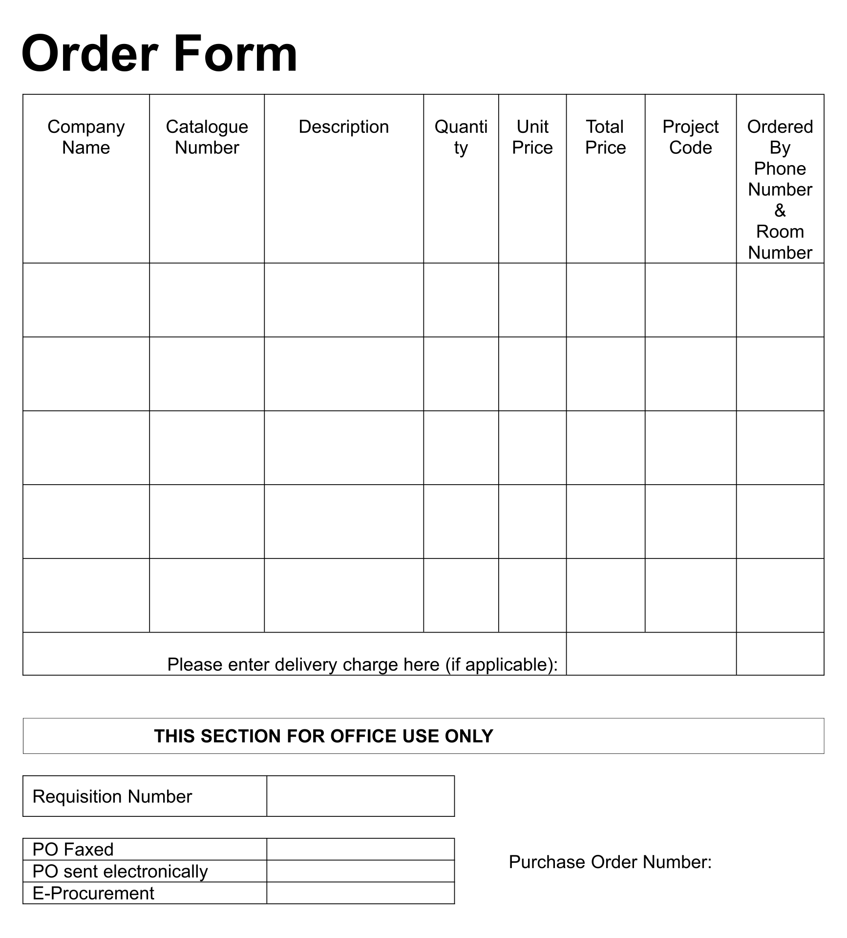 Order List Template Printable