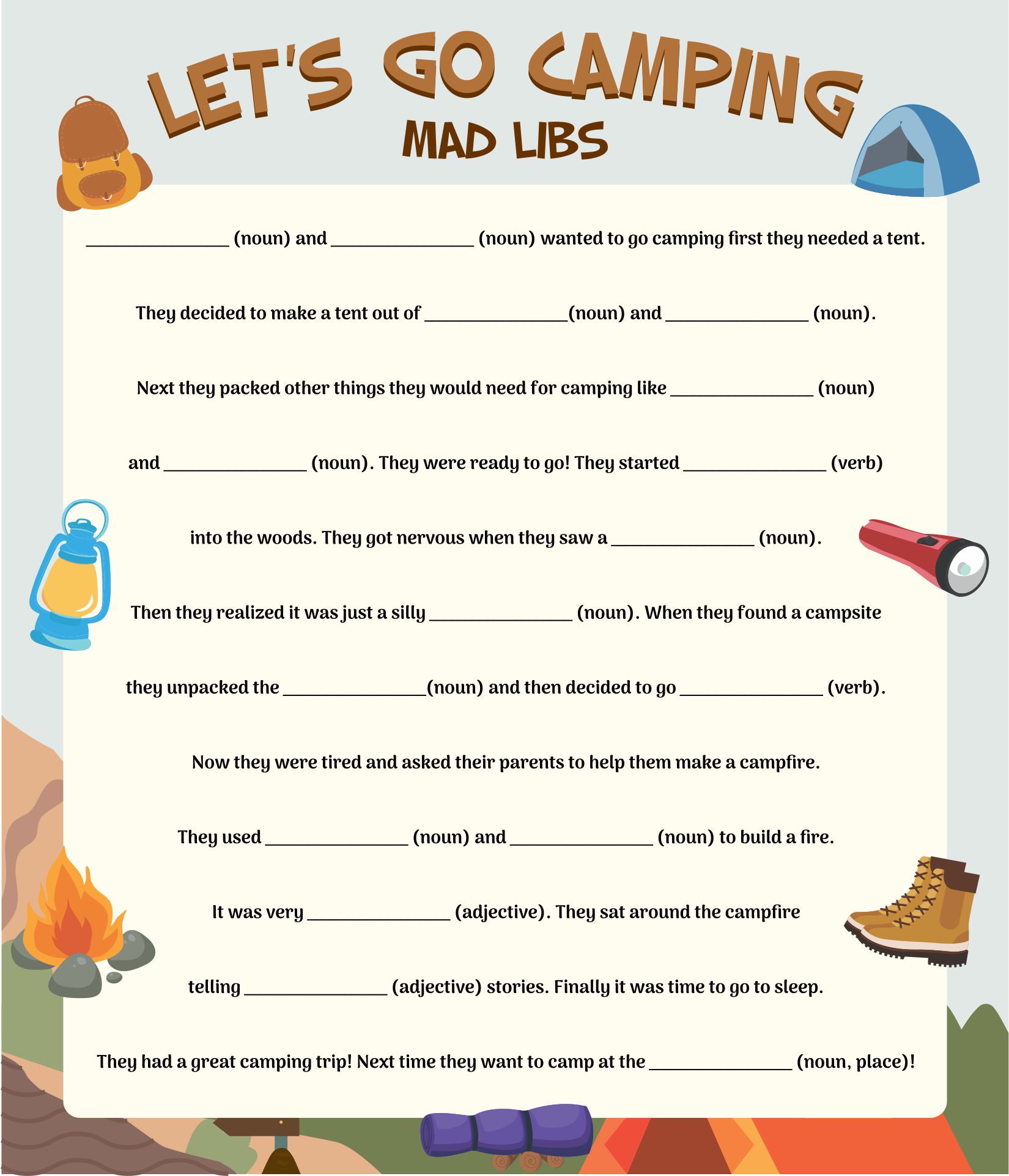 Camping Mad Libs Printable