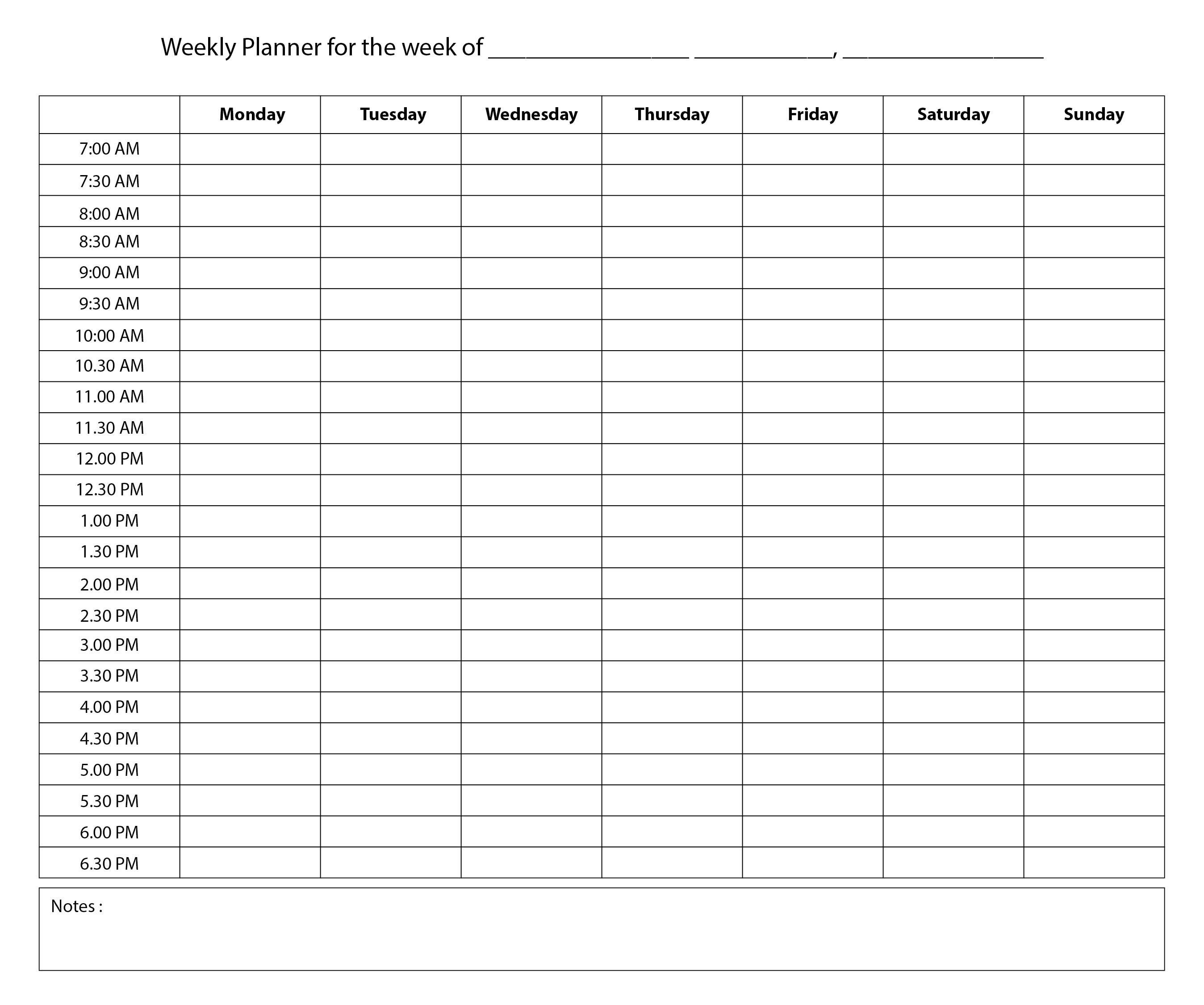 Printable Hourly Weekly Planner Templates