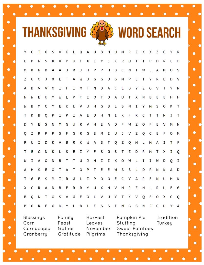 Printable Thanksgiving Word Search Puzzles